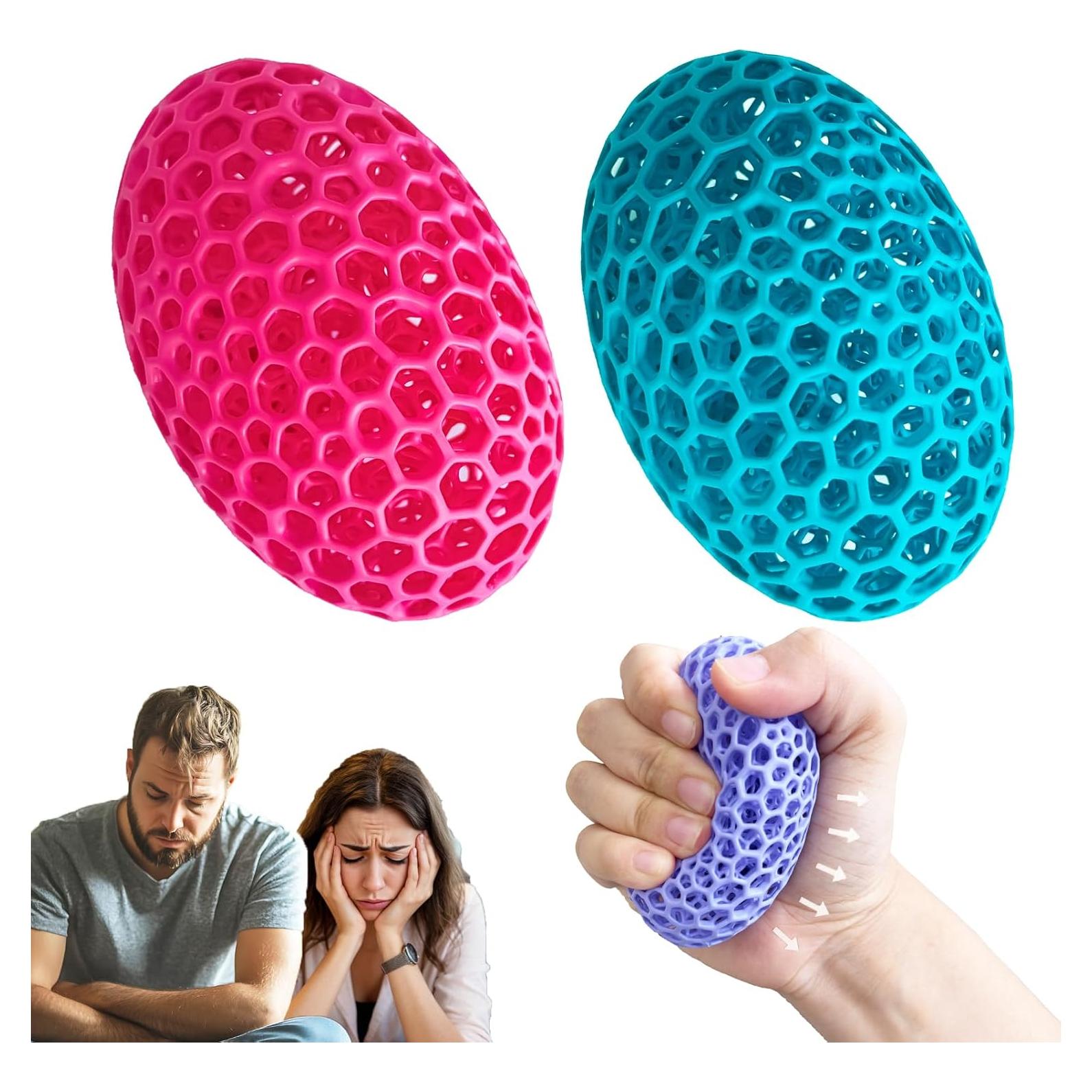 2 PCs Pelotas Antiestrés Silenciosas 3D Azul y Rojo