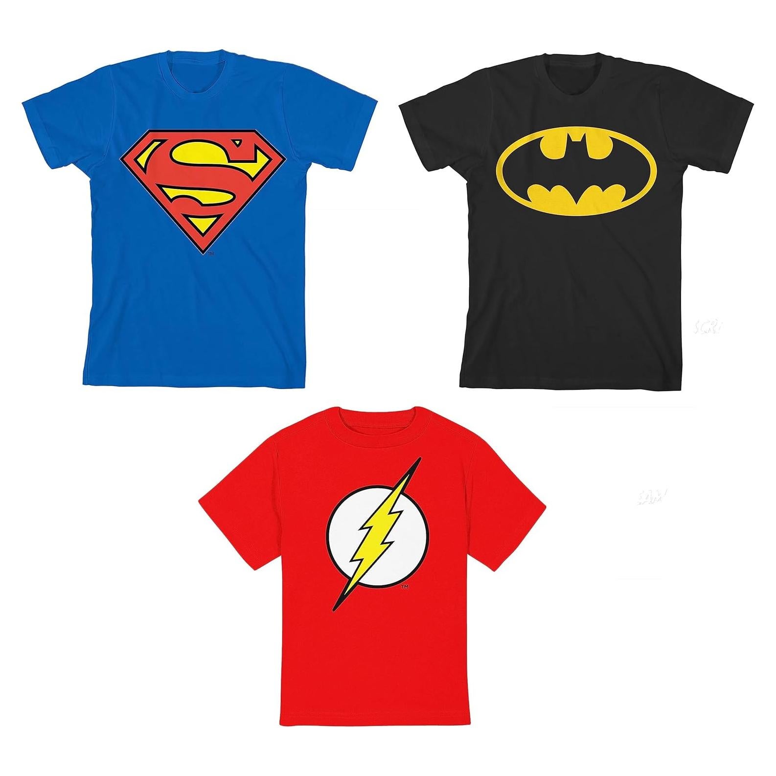 Paquete de 3 Camisetas DC Superhéroes para Niños - Batman, Superman, Flash