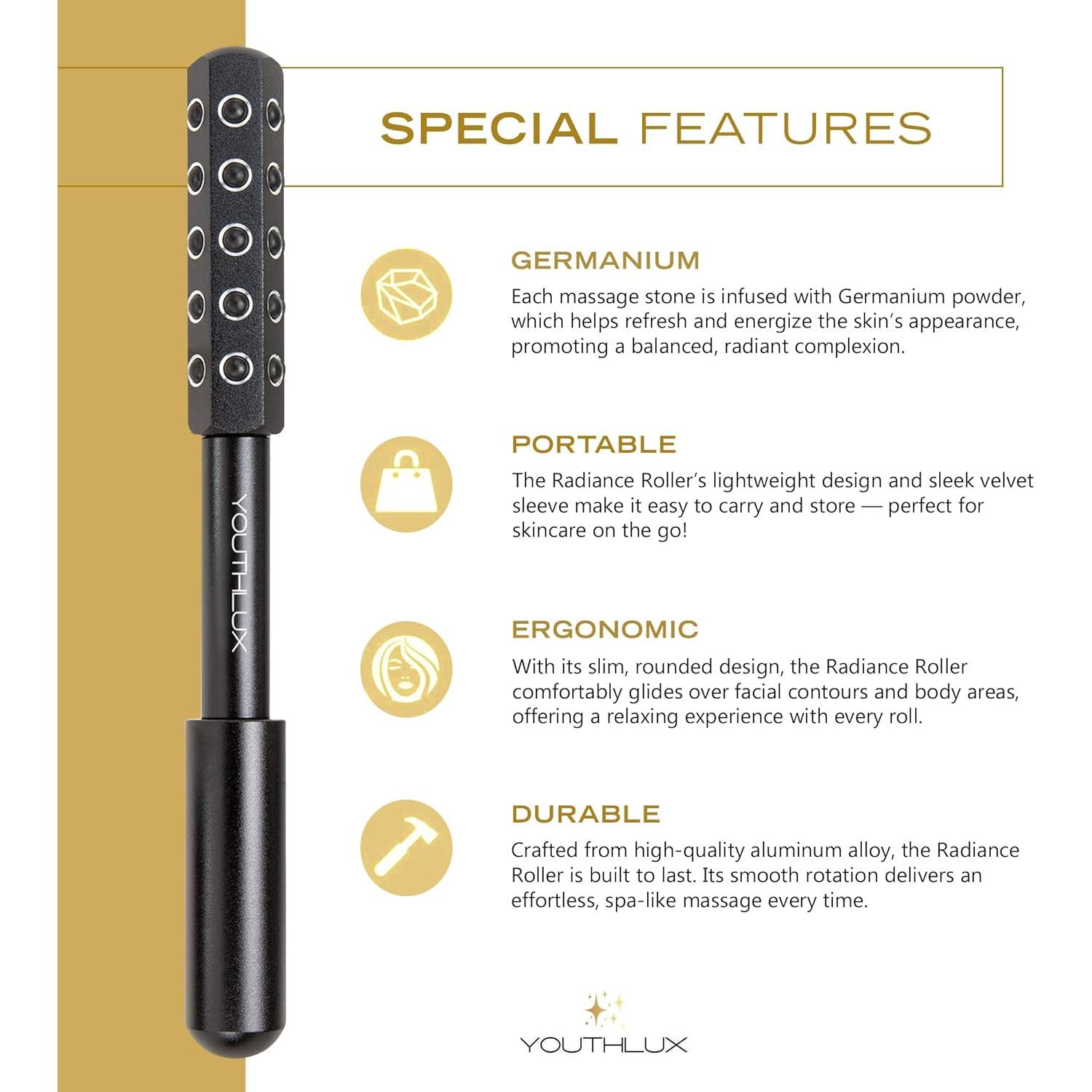 Rodillo Facial de Germanio YOUTHLUX - Masaje Desinflamante Negro