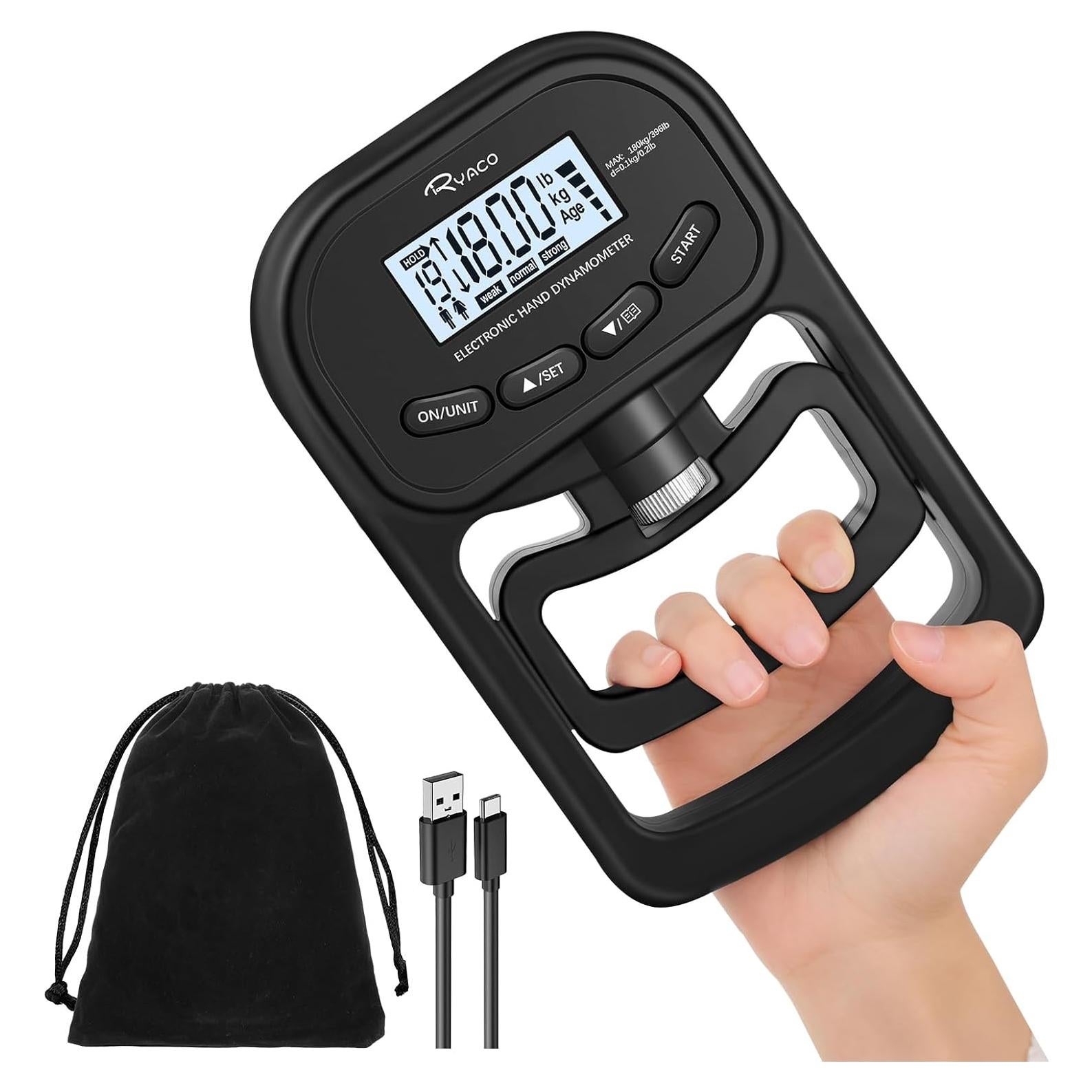 Probador de Fuerza de Agarre Ryaco Digital 180kg con Pantalla LCD