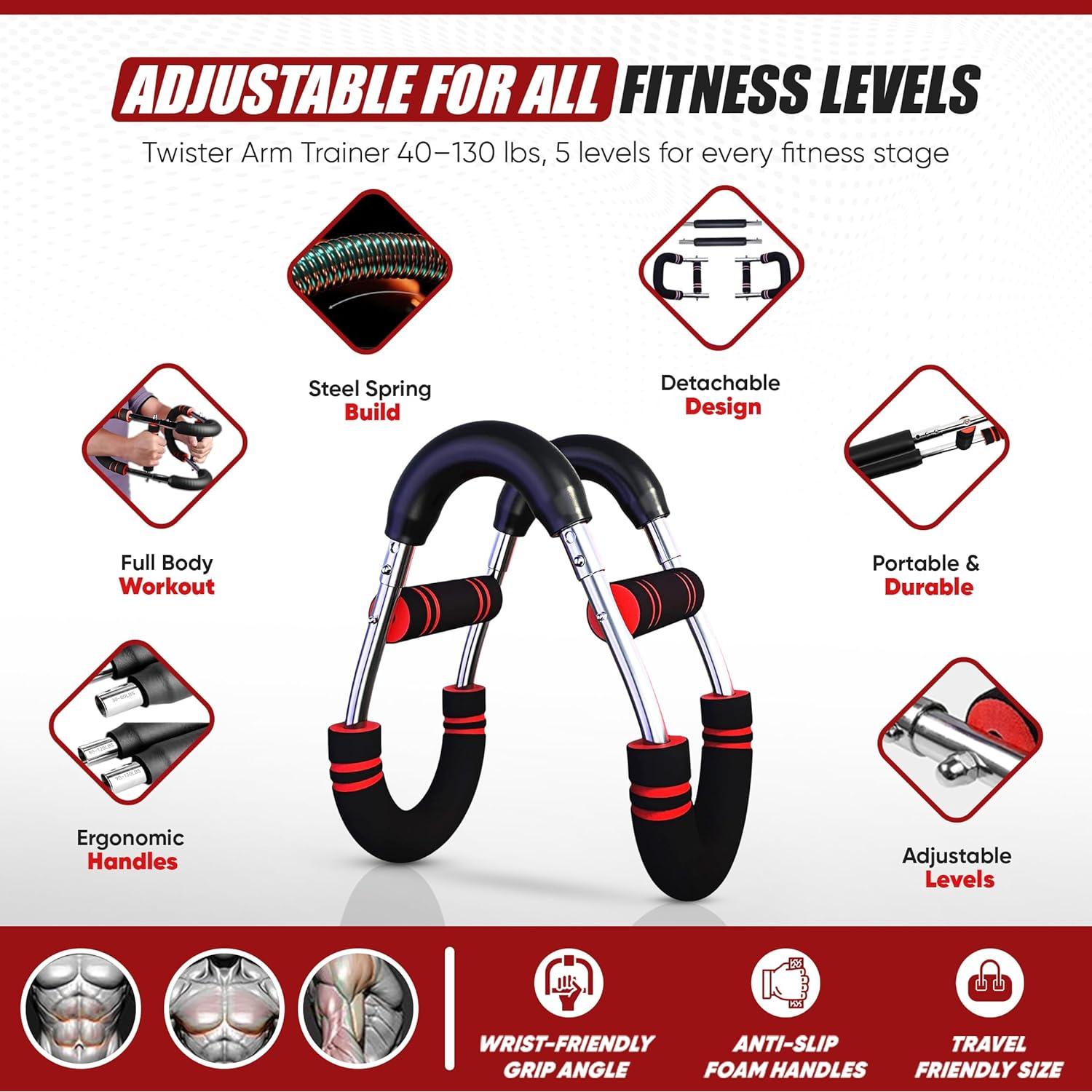 Conjunto de Entrenador de Brazos y Fortalecedor LuxUltra 2 en 1