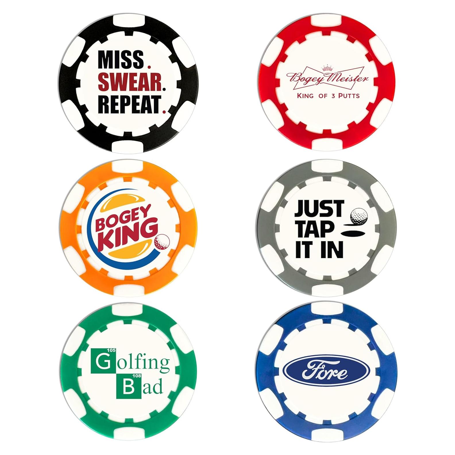 Marcadores de Pelotas de Golf Wolf Golf - Paquete de 6 Fichas Divertidas