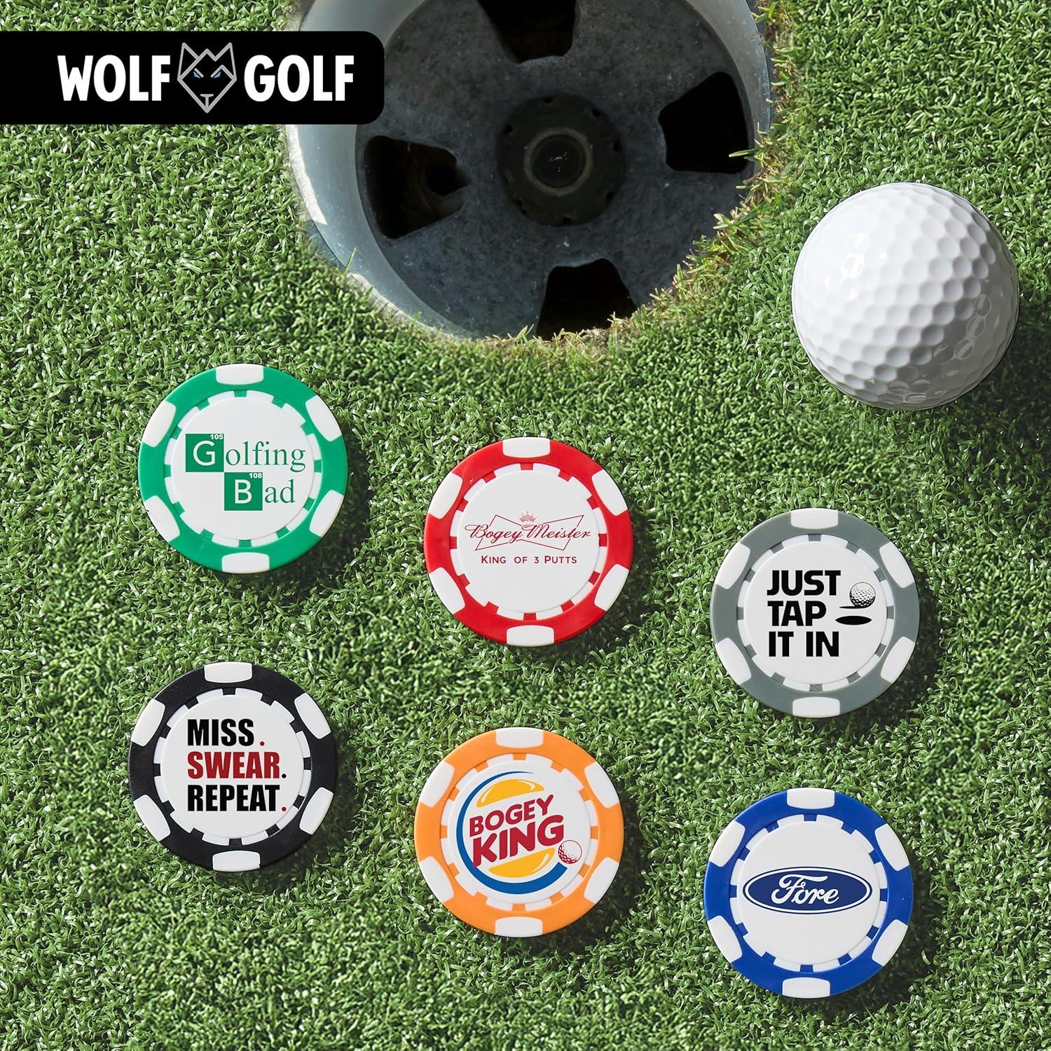 Marcadores de Pelotas de Golf Wolf Golf - Paquete de 6 Fichas Divertidas