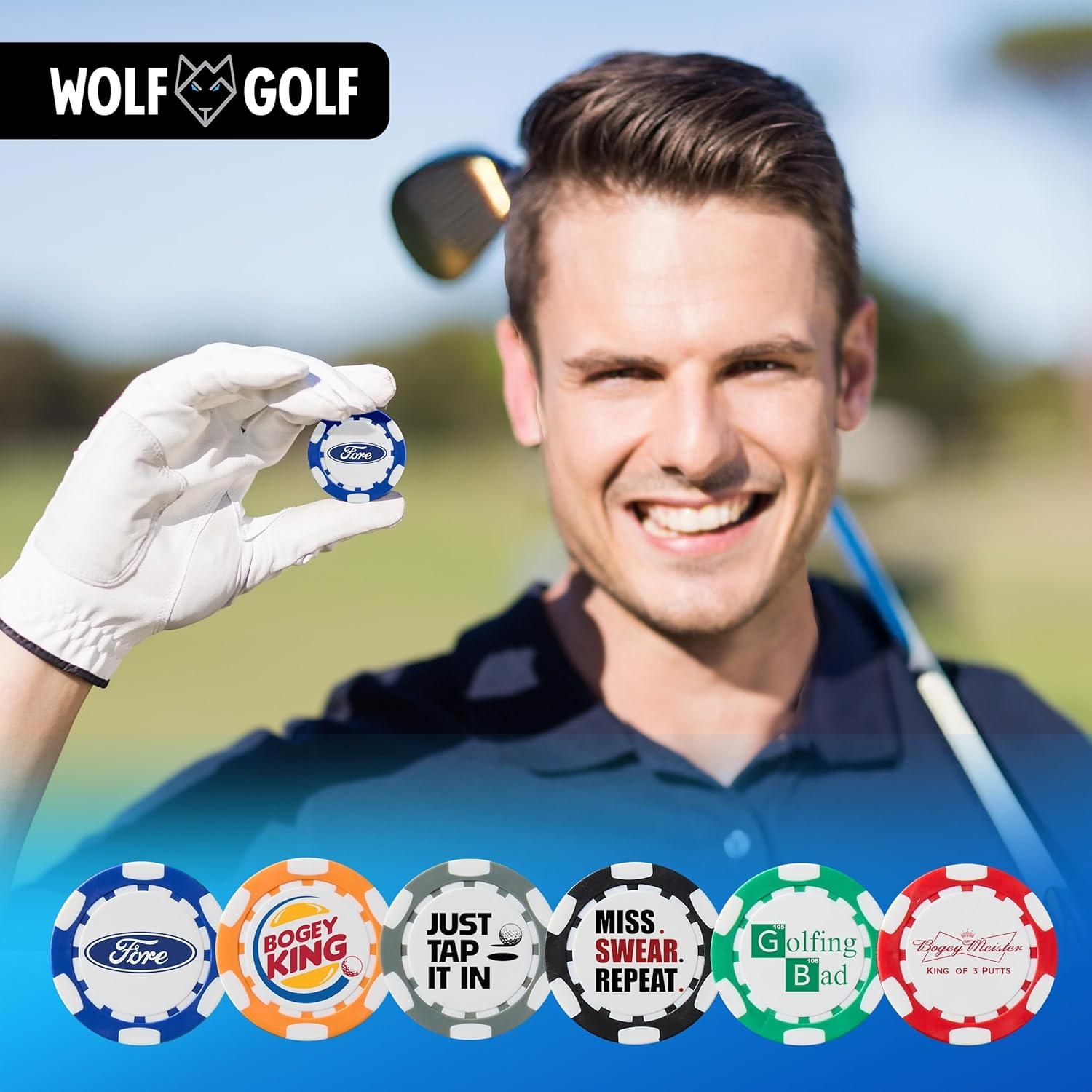 Marcadores de Pelotas de Golf Wolf Golf - Paquete de 6 Fichas Divertidas