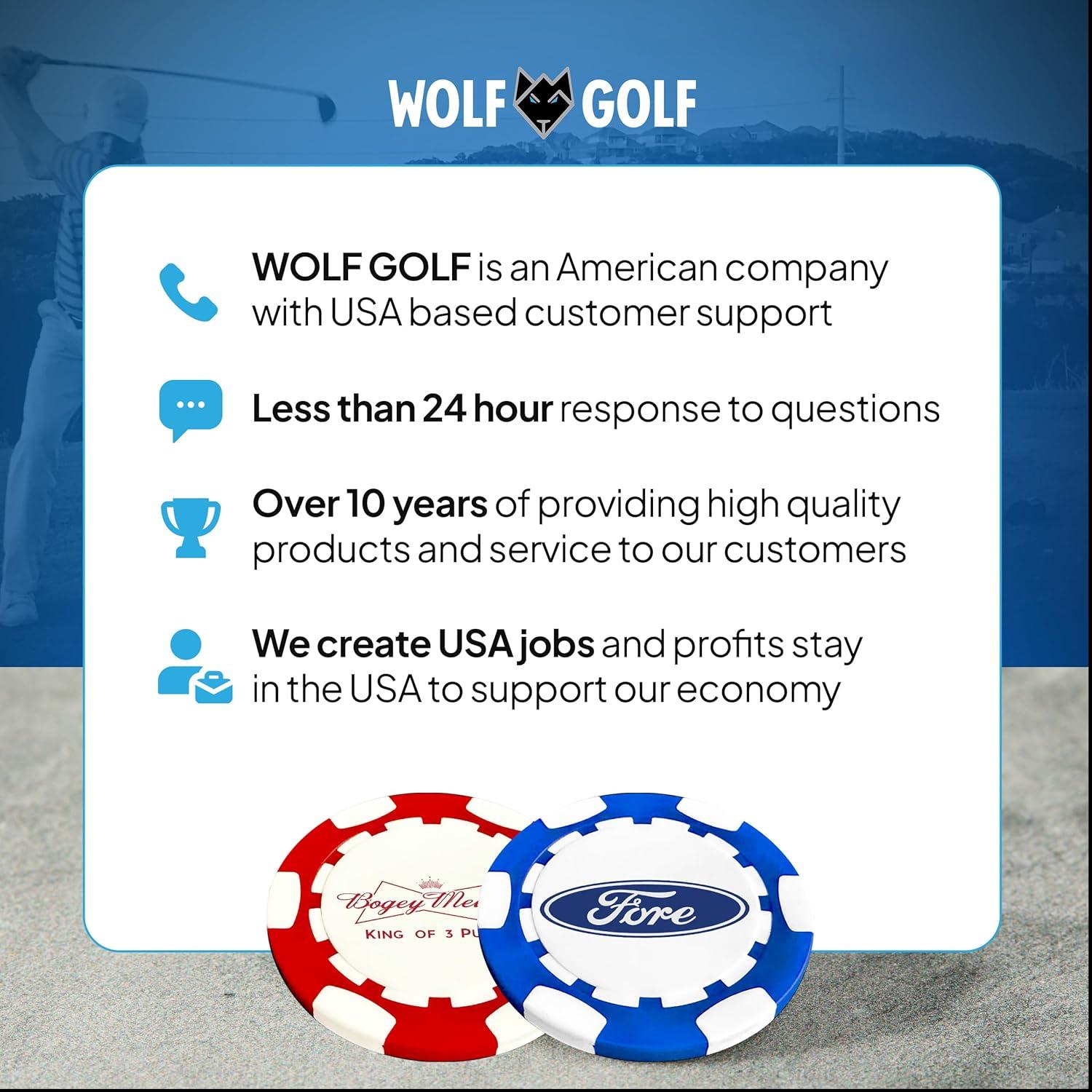 Marcadores de Pelotas de Golf Wolf Golf - Paquete de 6 Fichas Divertidas