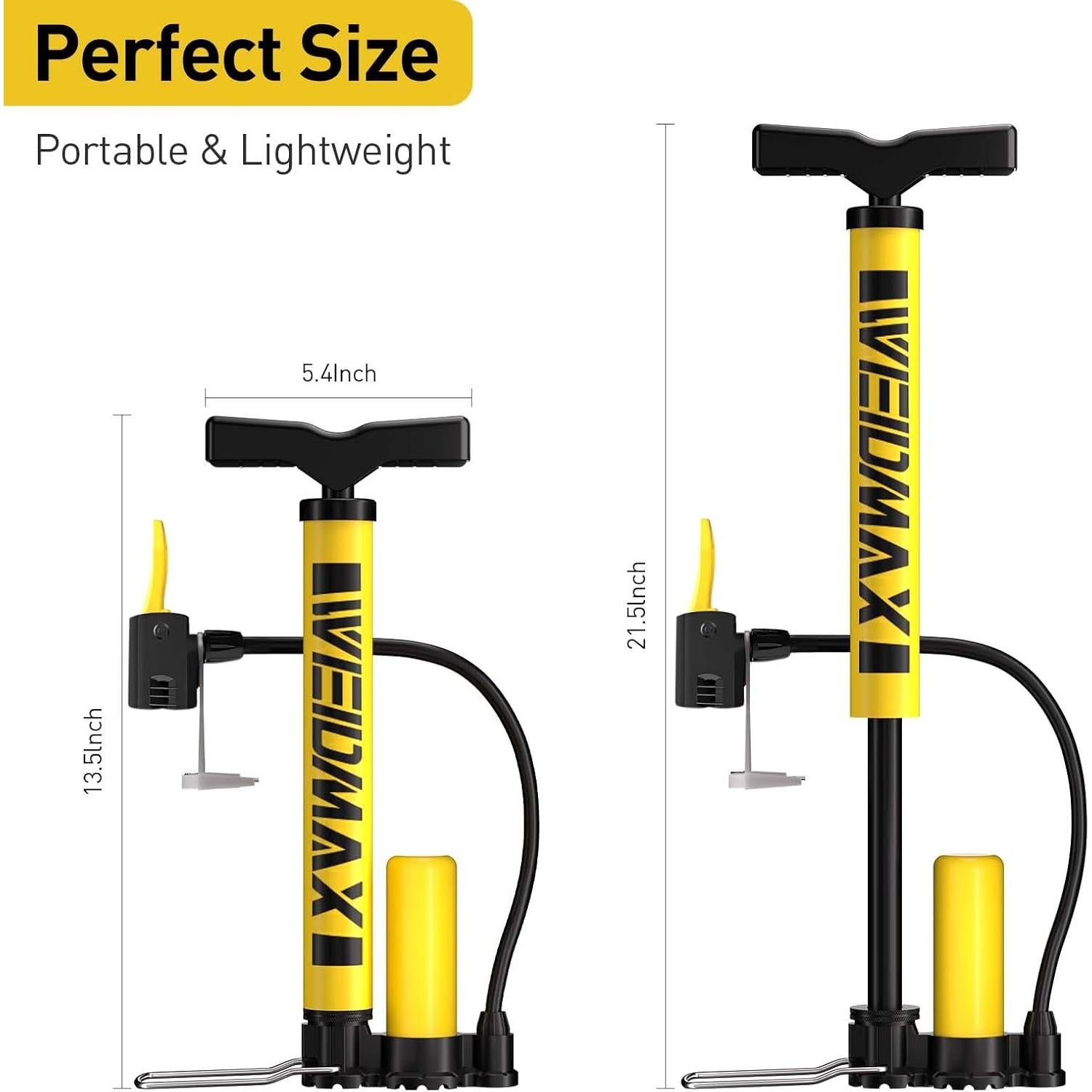 Bomba de Bicicleta WEIDMAX Manual Doble Válvula 160 PSI Amarillo