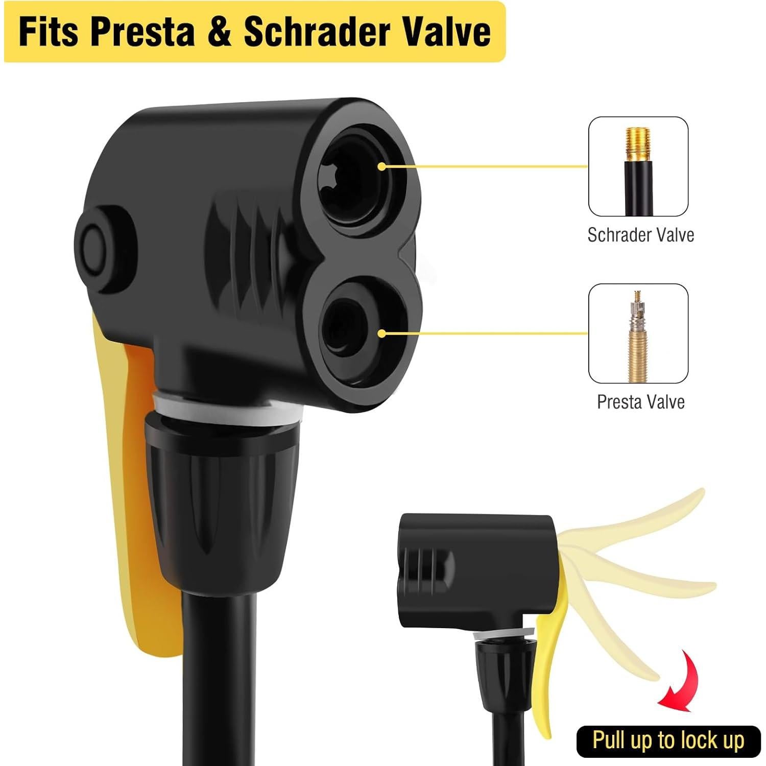 Bomba de Bicicleta WEIDMAX Manual Doble Válvula 160 PSI Amarillo