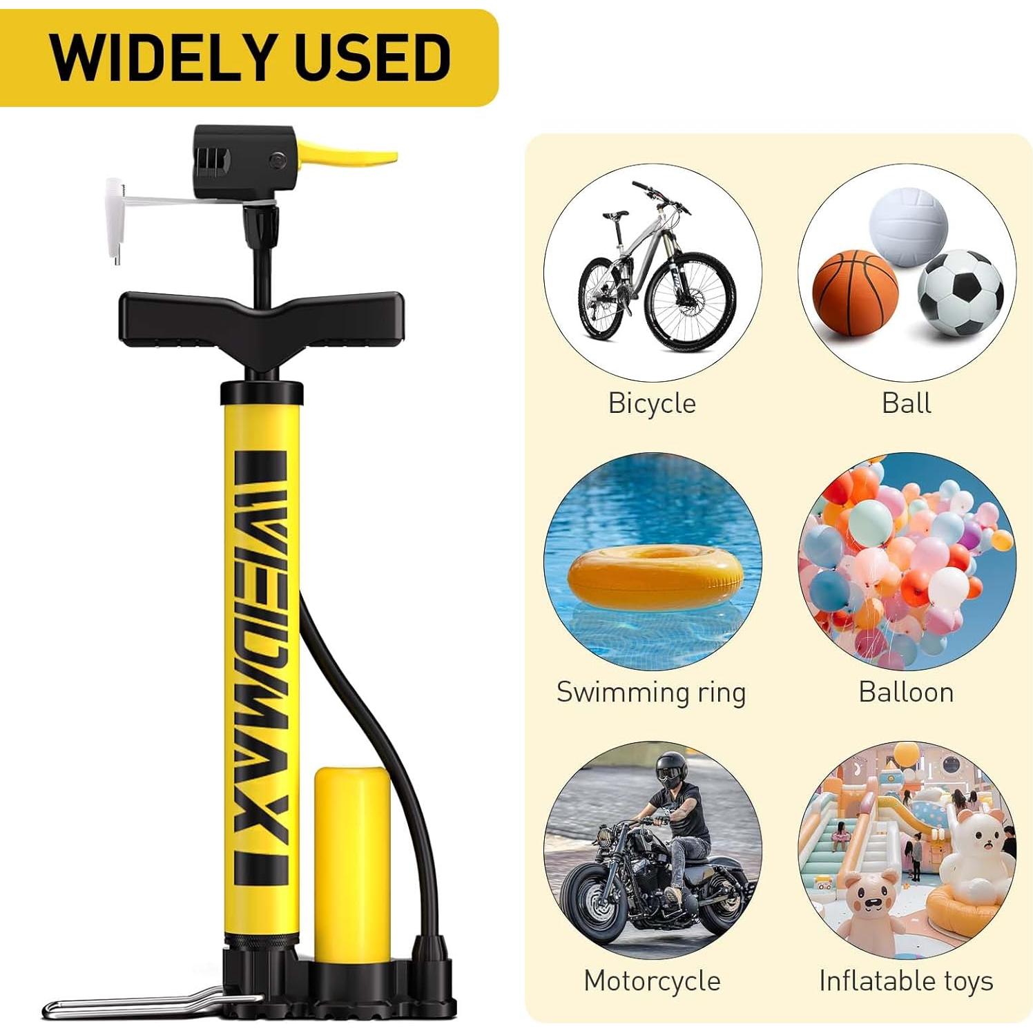 Bomba de Bicicleta WEIDMAX Manual Doble Válvula 160 PSI Amarillo