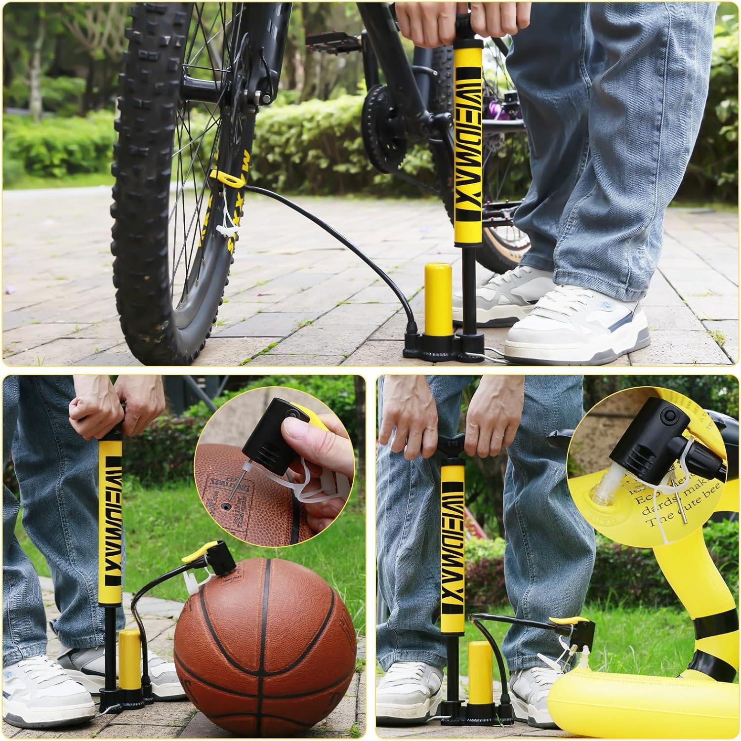 Bomba de Bicicleta WEIDMAX Manual Doble Válvula 160 PSI Amarillo
