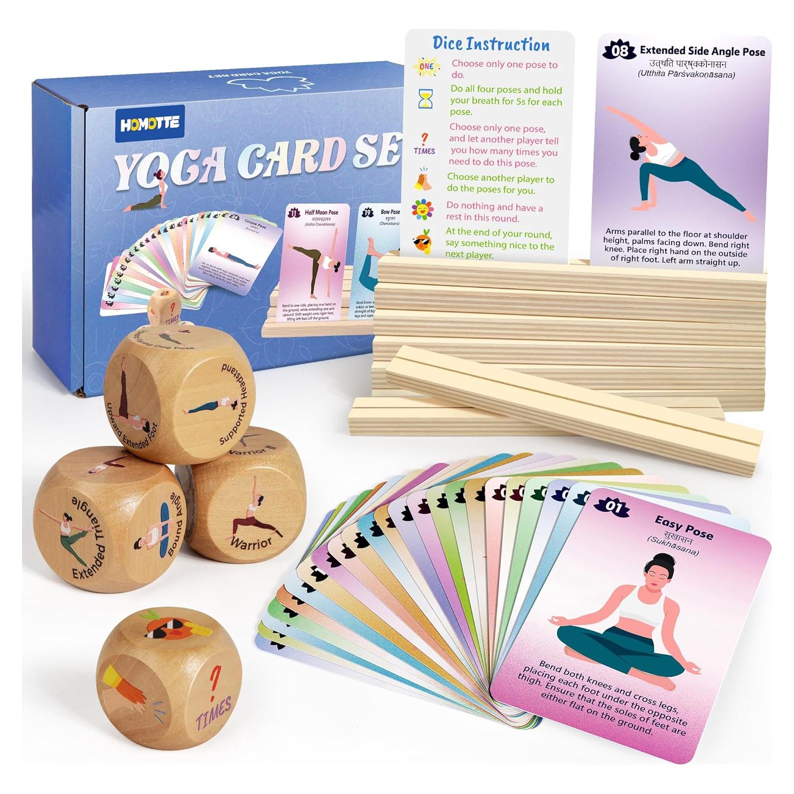 Tarjetas de Yoga para Principiantes Homotte - 24 Posturas y Dados
