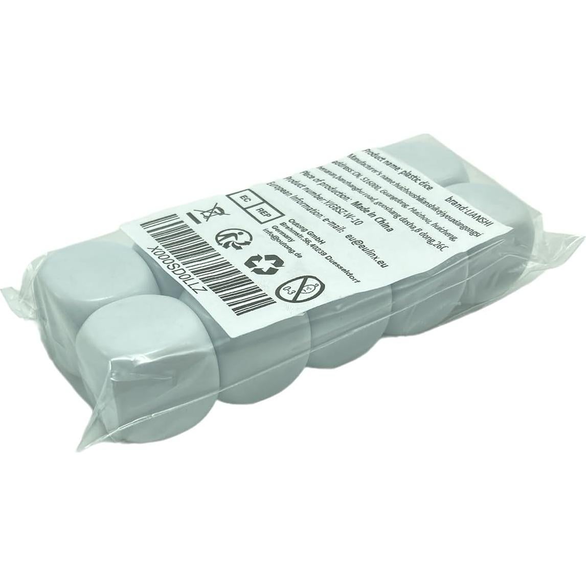 Dados Seis Caras Blancos 22mm Lianshi 10 Piezas Acrílico