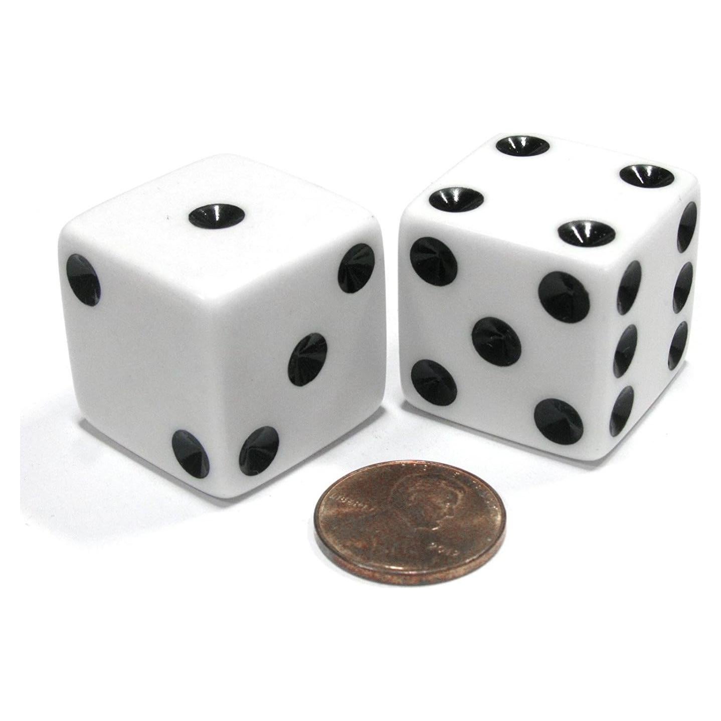 Juego de 2 Dados Jumbo Opacos Blancos 25mm - Koplow Games