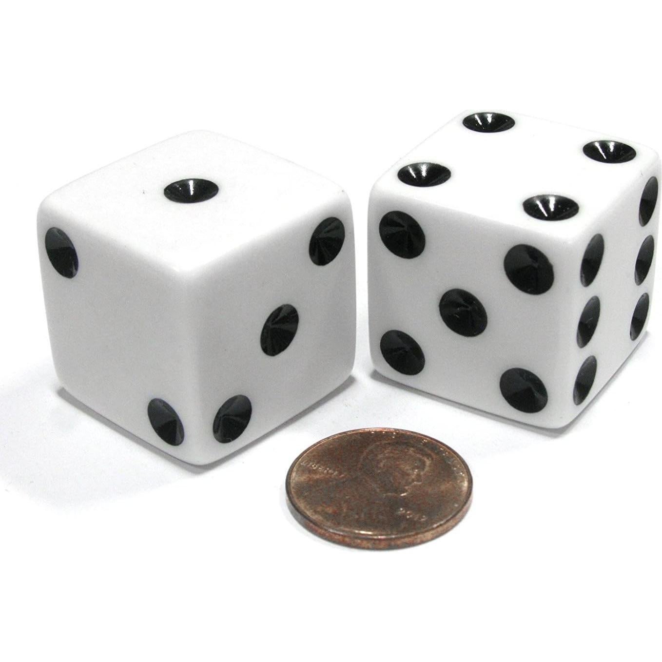 Juego de 2 Dados Jumbo Opacos Blancos 25mm - Koplow Games