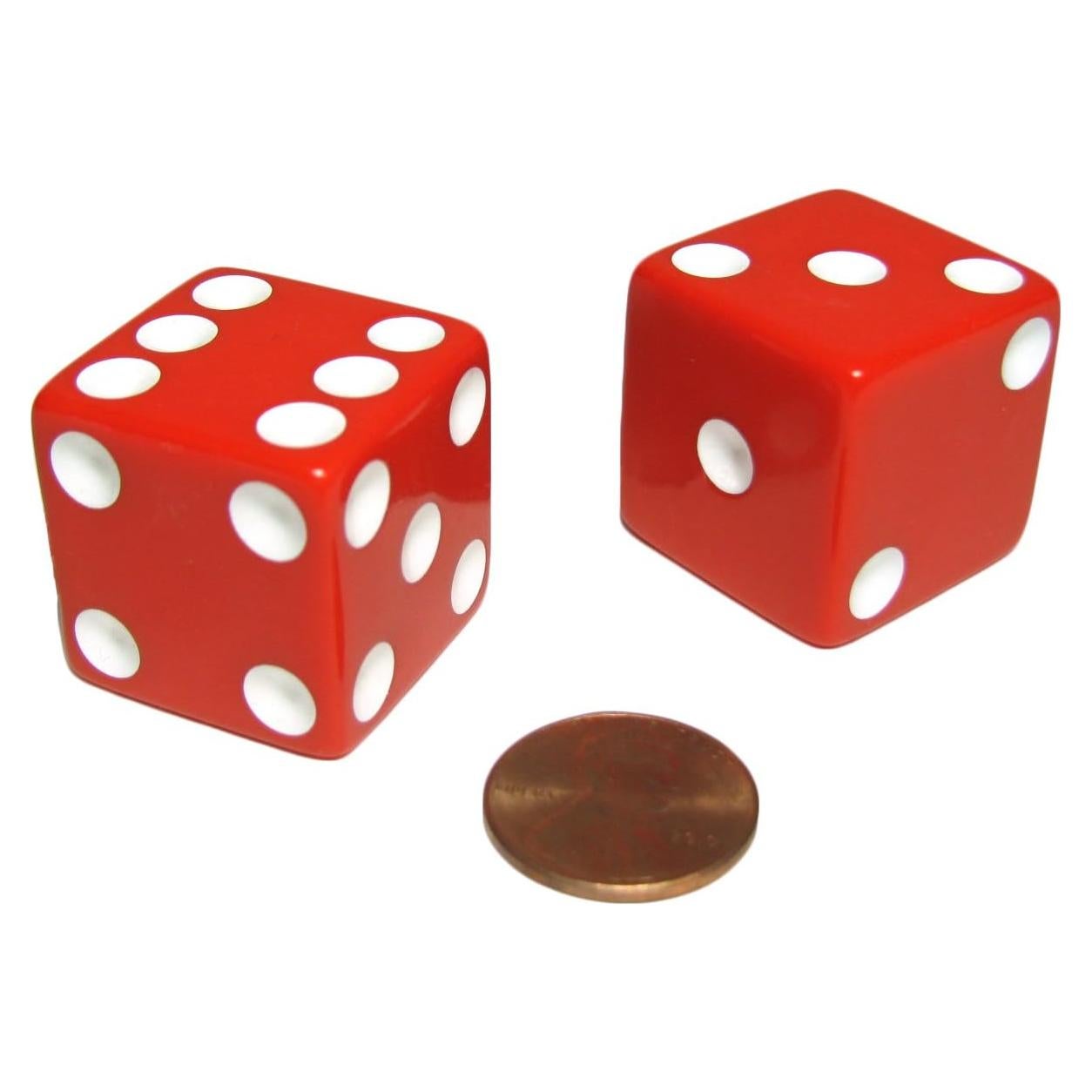 Juego de 2 Dados Jumbo 25mm Rojos con Puntos Blancos