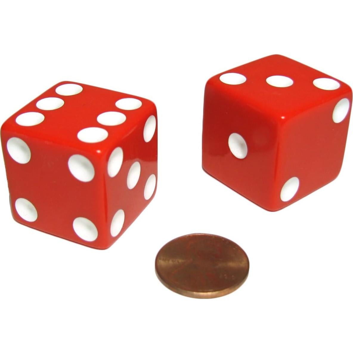 Juego de 2 Dados Jumbo 25mm Rojos con Puntos Blancos