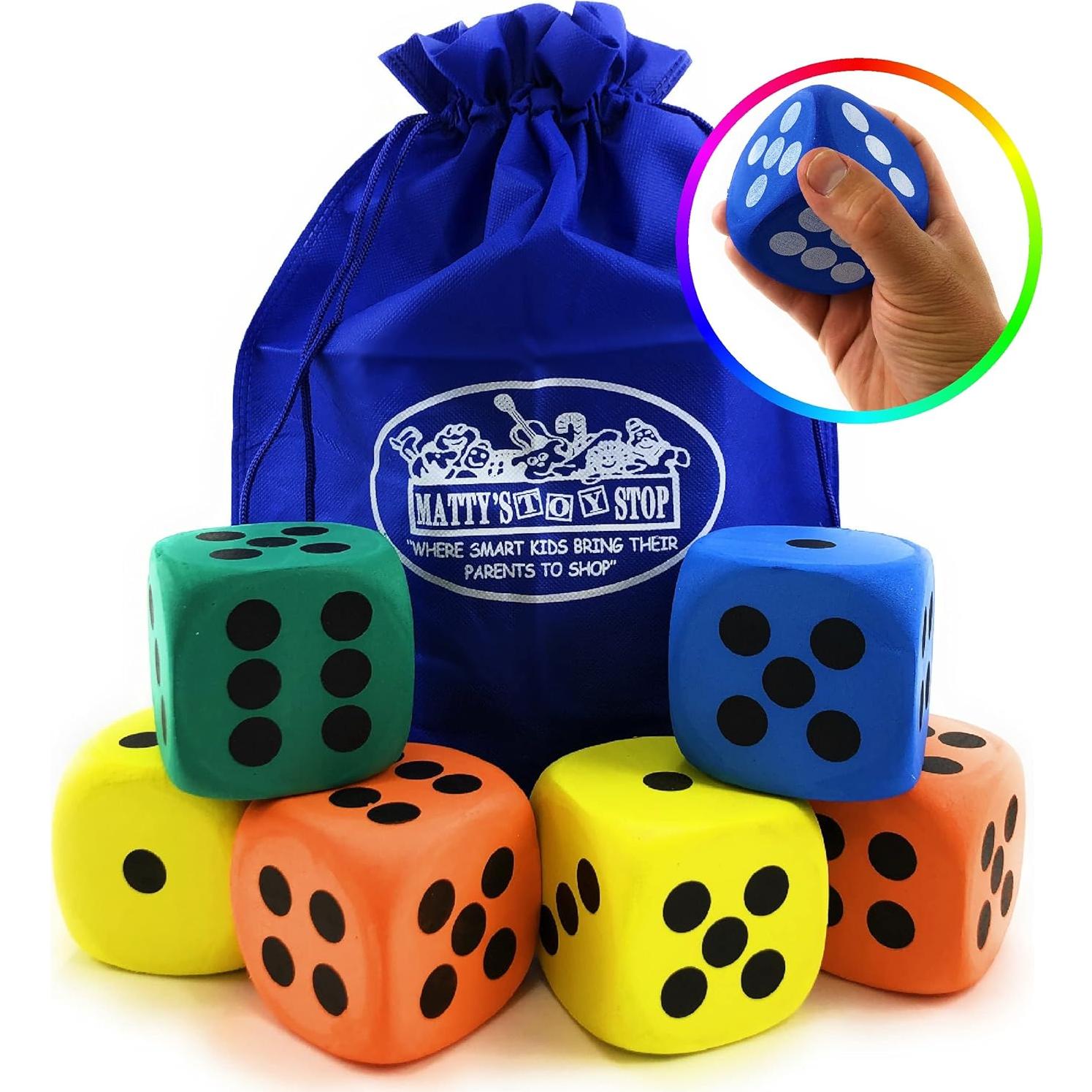 Dados de espuma EVA gigantes Matty's Toy Stop 8 cm - Paquete de 6