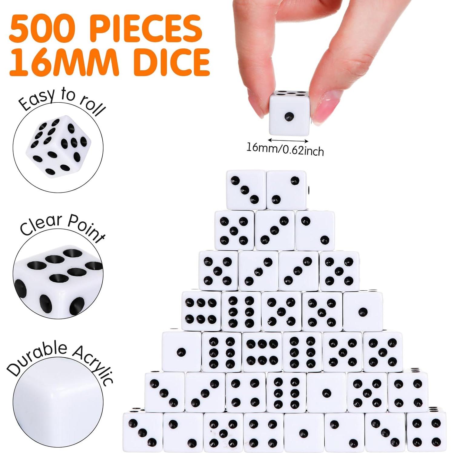 Juego de Dados de 500 Piezas 16mm Simgoing con 5 Bolsas