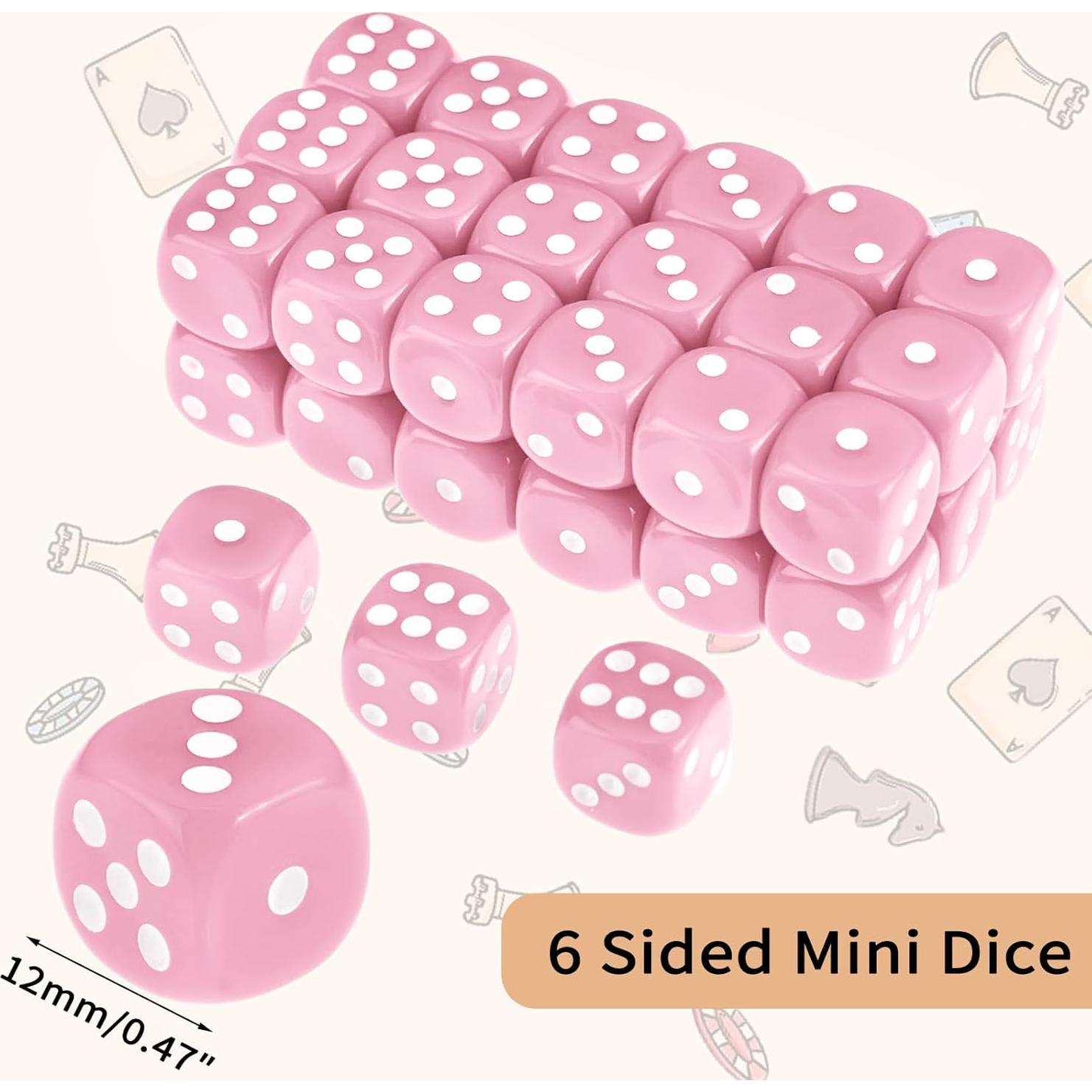 Juego de Dados de 12mm Rosa - 36 Piezas con Caja Portátil