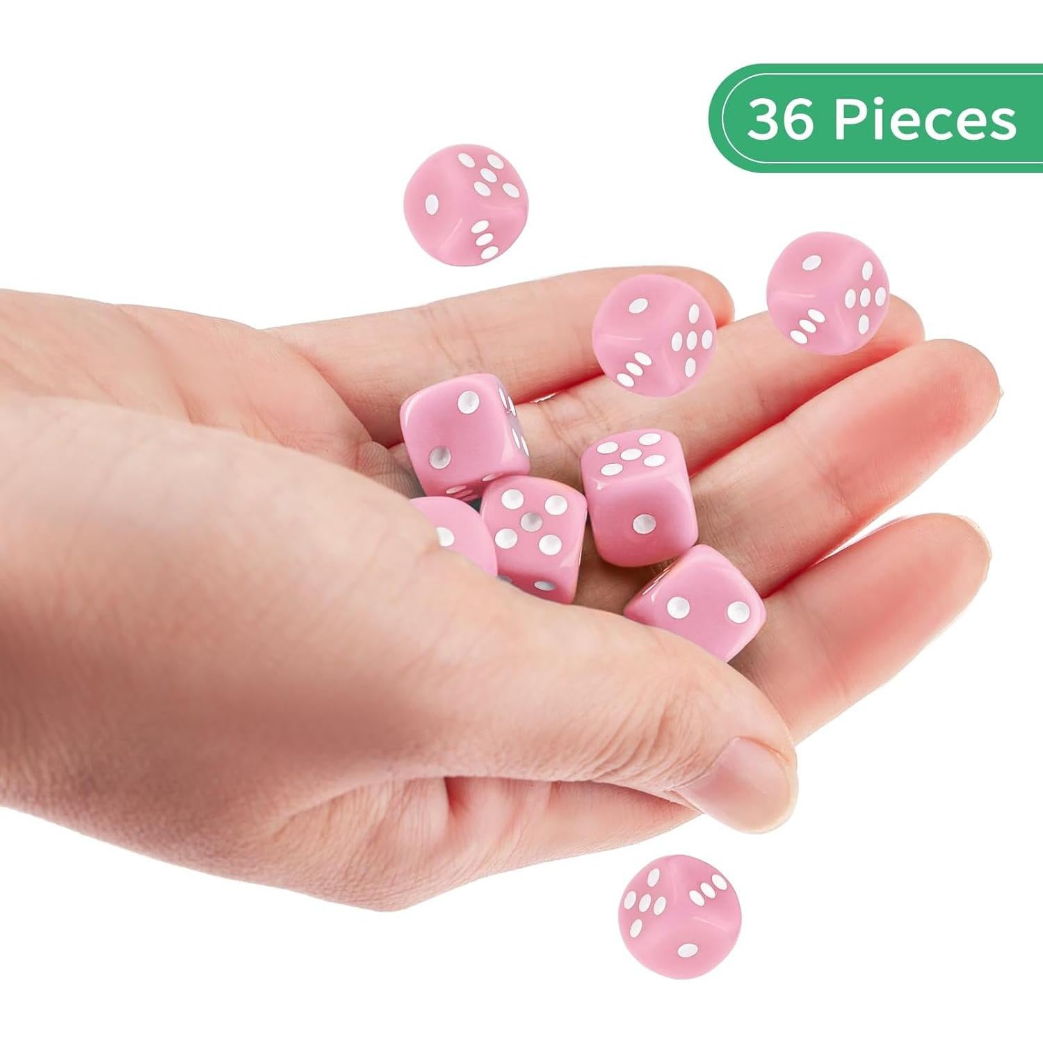 Juego de Dados de 12mm Rosa - 36 Piezas con Caja Portátil