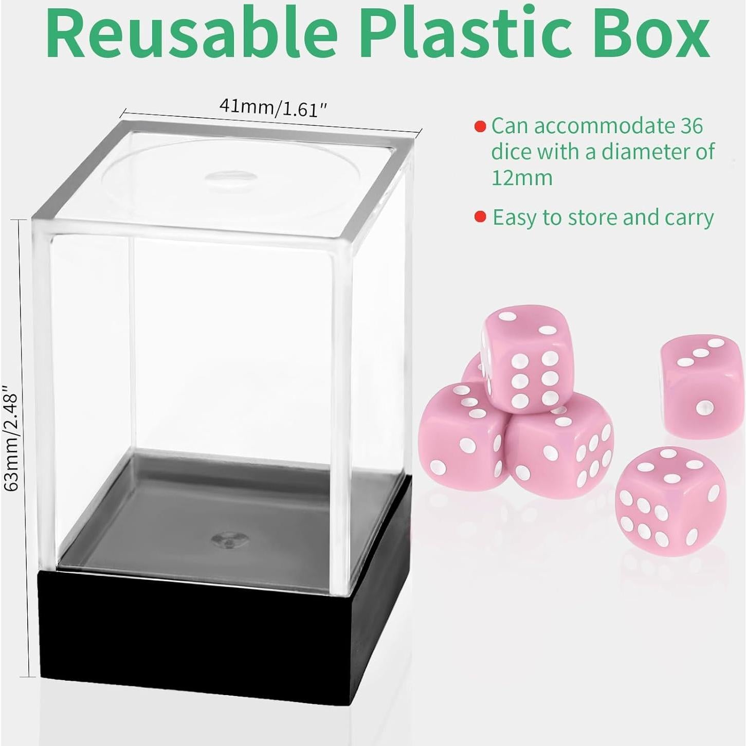 Juego de Dados de 12mm Rosa - 36 Piezas con Caja Portátil