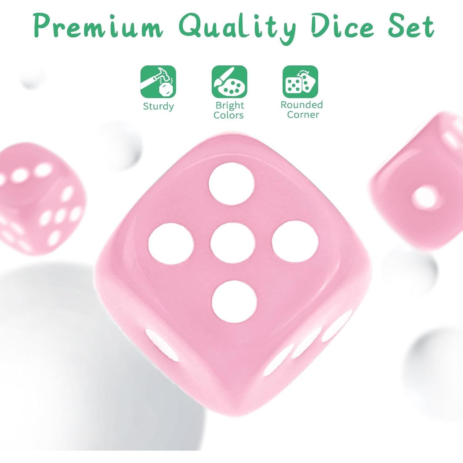 Juego de Dados de 12mm Rosa - 36 Piezas con Caja Portátil