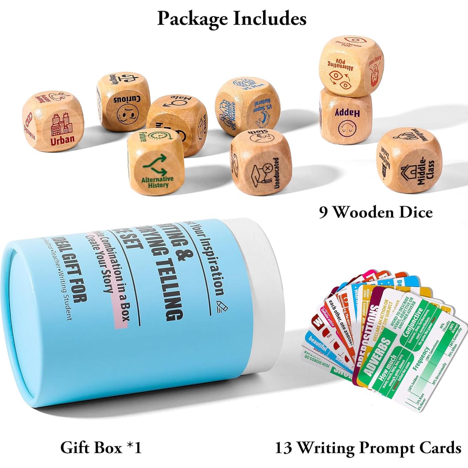 Juego de Dados de Escritura Garybank - 9 Cubos + 13 Tarjetas
