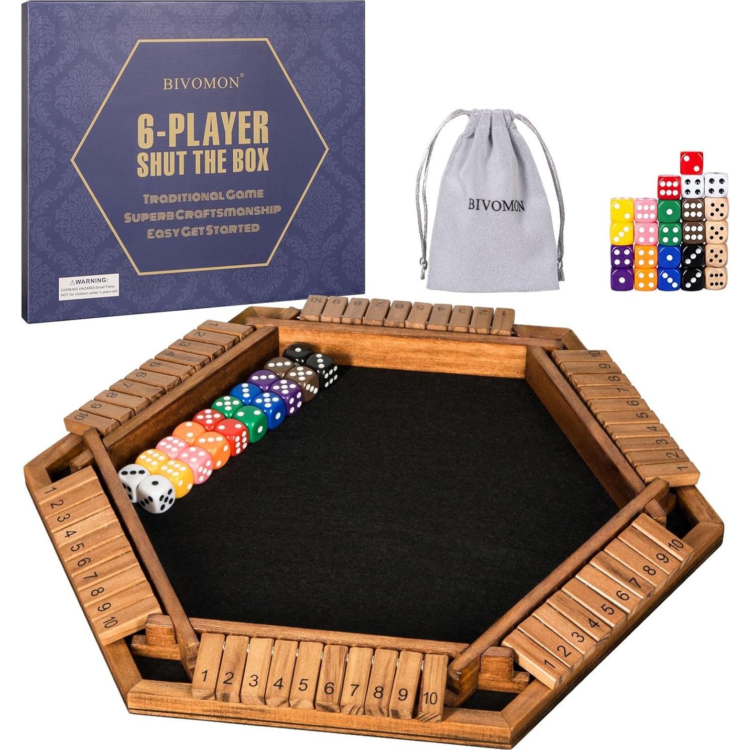 Juego de Mesa Shut The Box BIVOMON para 1-6 Jugadores