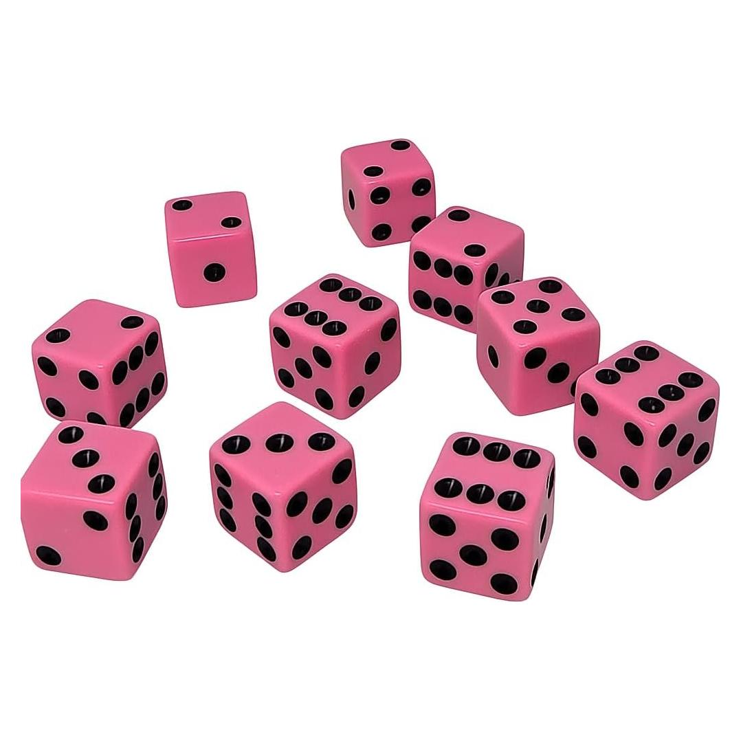 Juego de 10 Dados Estándar Rosa 16mm con Puntos Negros