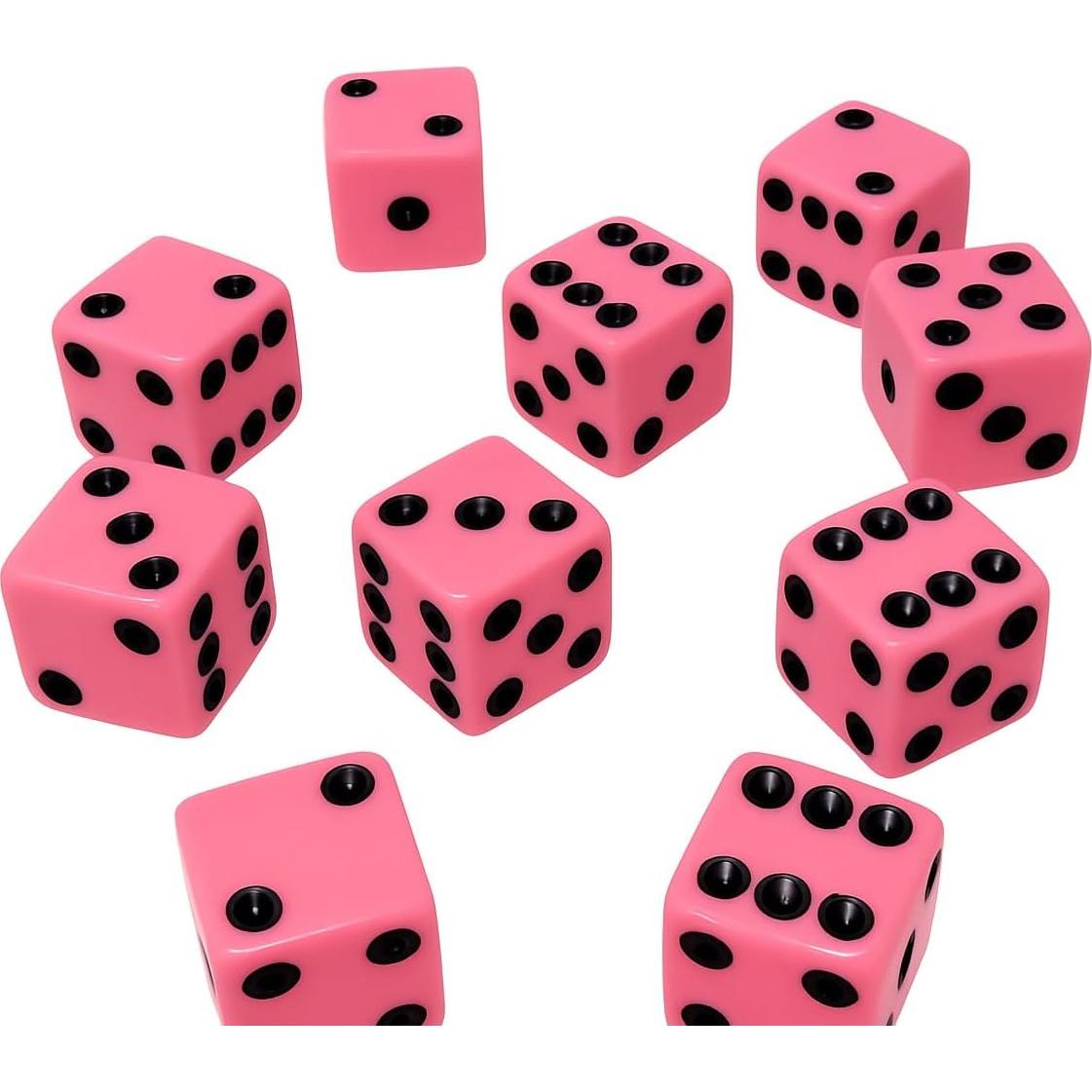 Juego de 10 Dados Estándar Rosa 16mm con Puntos Negros