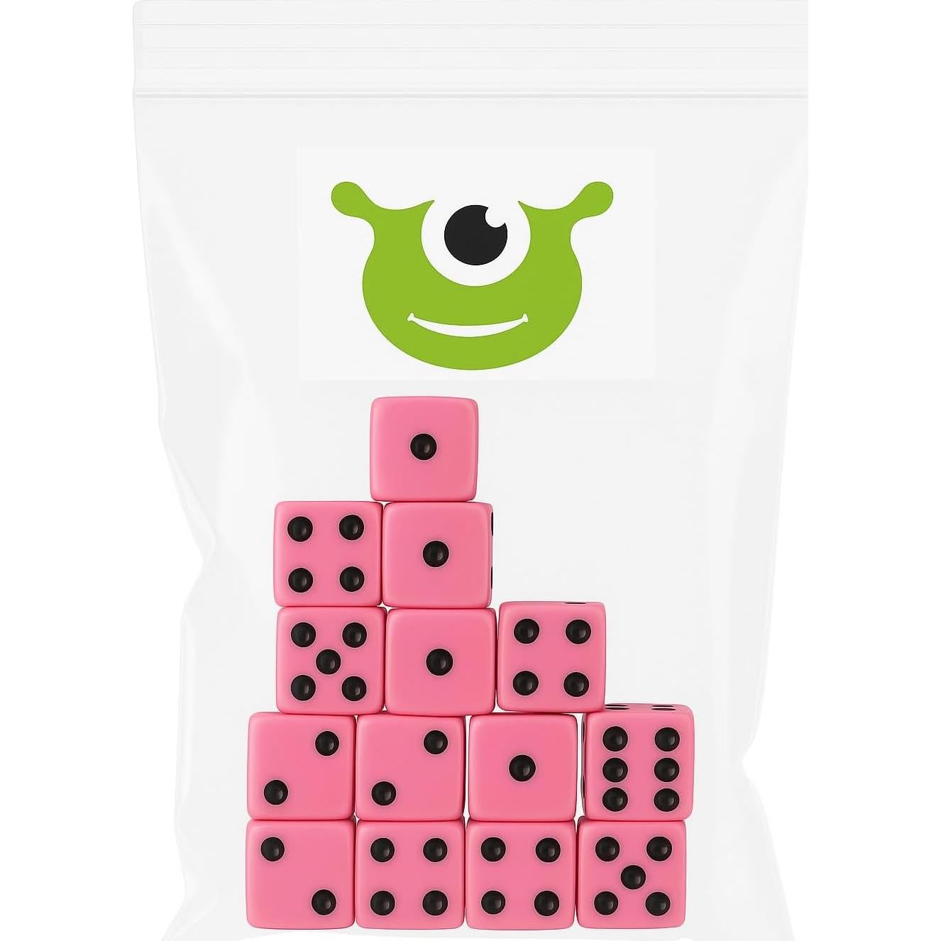 Juego de 10 Dados Estándar Rosa 16mm con Puntos Negros