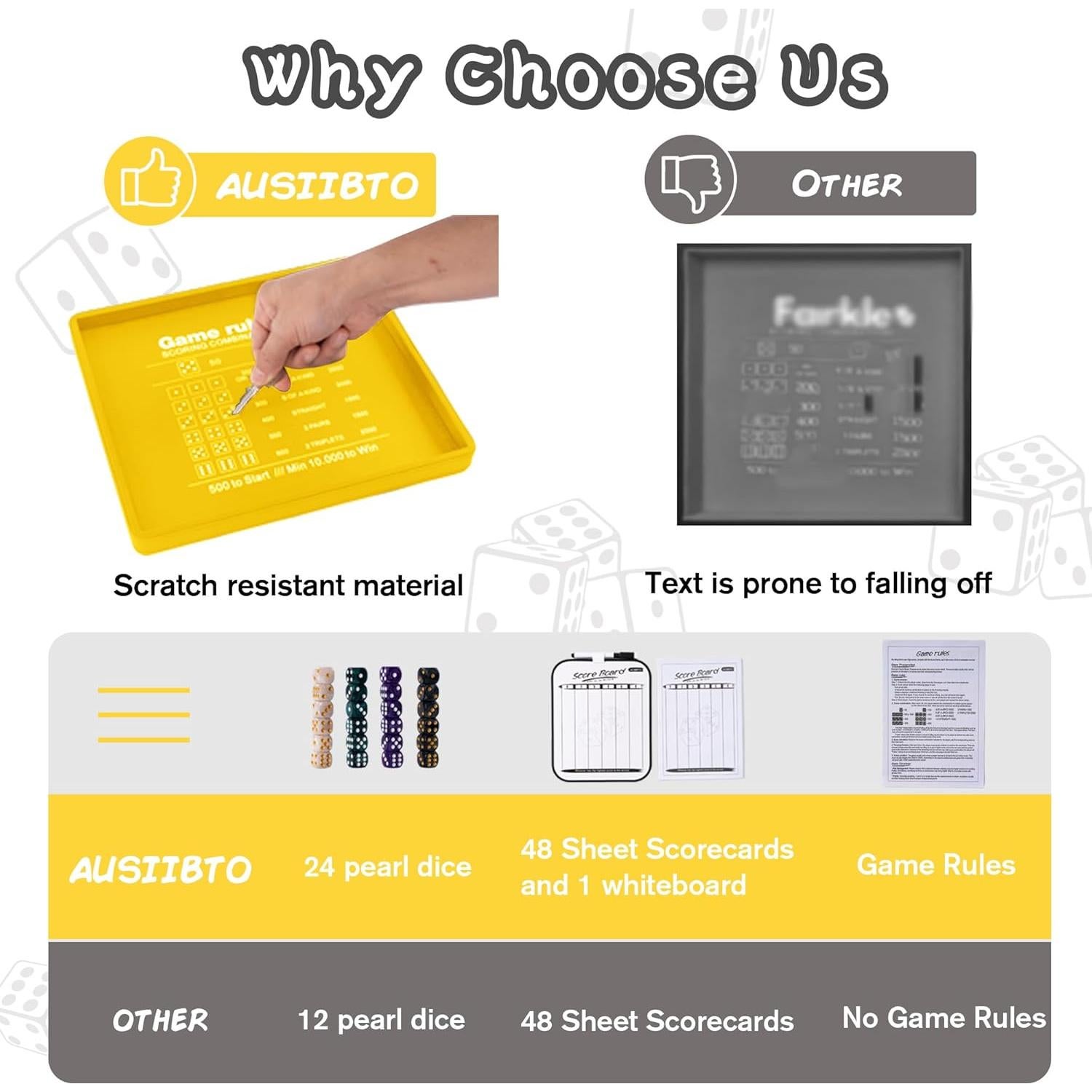 Bandeja de Dados Farkle AUSIIBTO con Estuche y 24 Dados