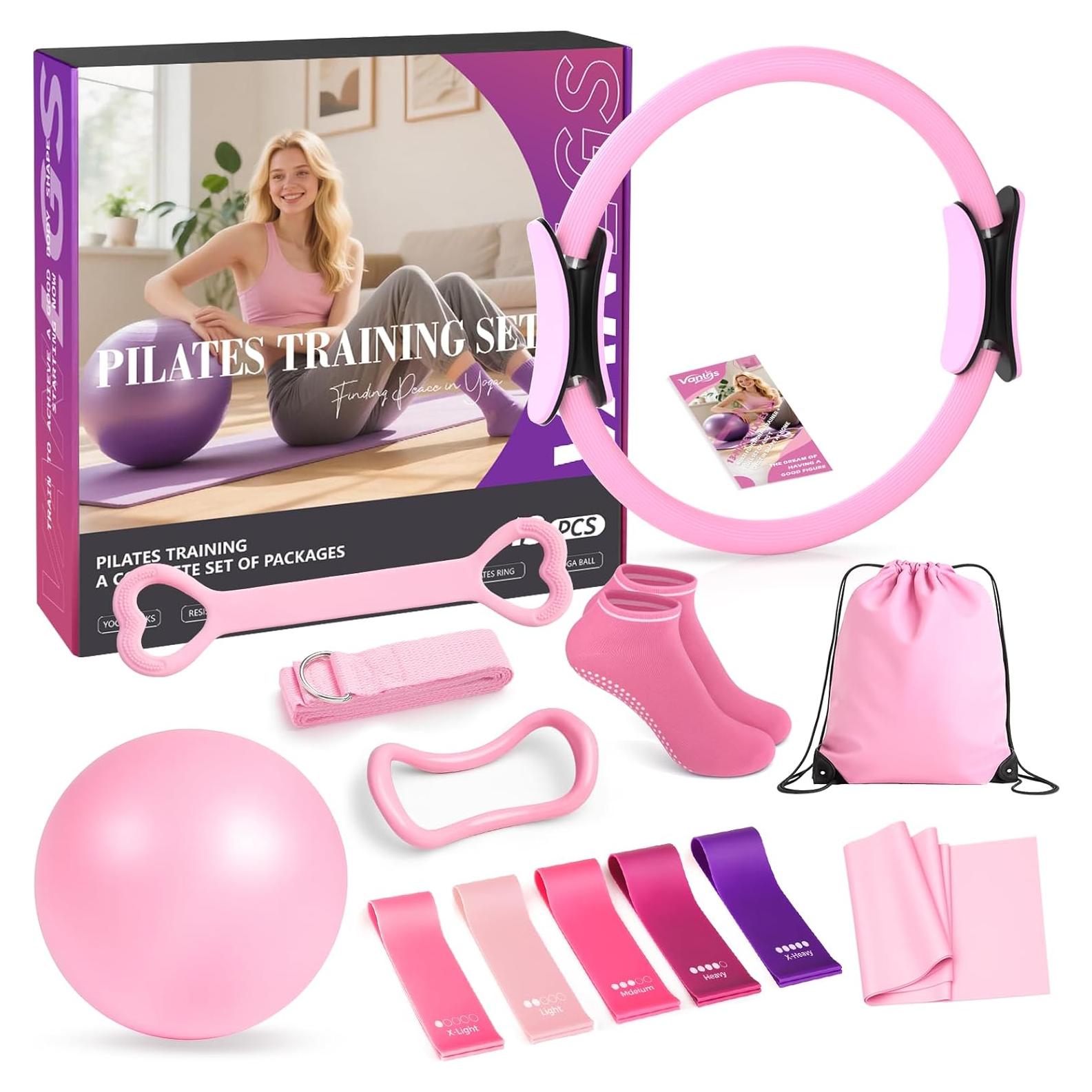 Kit de Pilates 13 Piezas Vanlgs - Anillo 33 cm, Bola 25 cm, Bandas