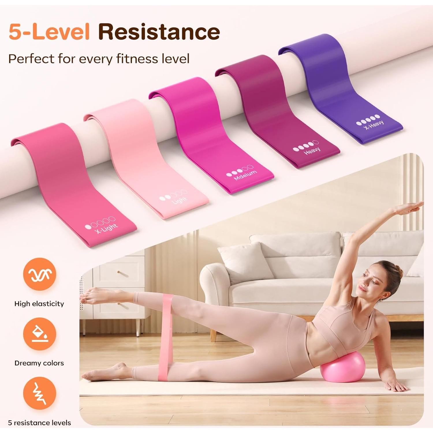 Kit de Pilates 13 Piezas Vanlgs - Anillo 33 cm, Bola 25 cm, Bandas