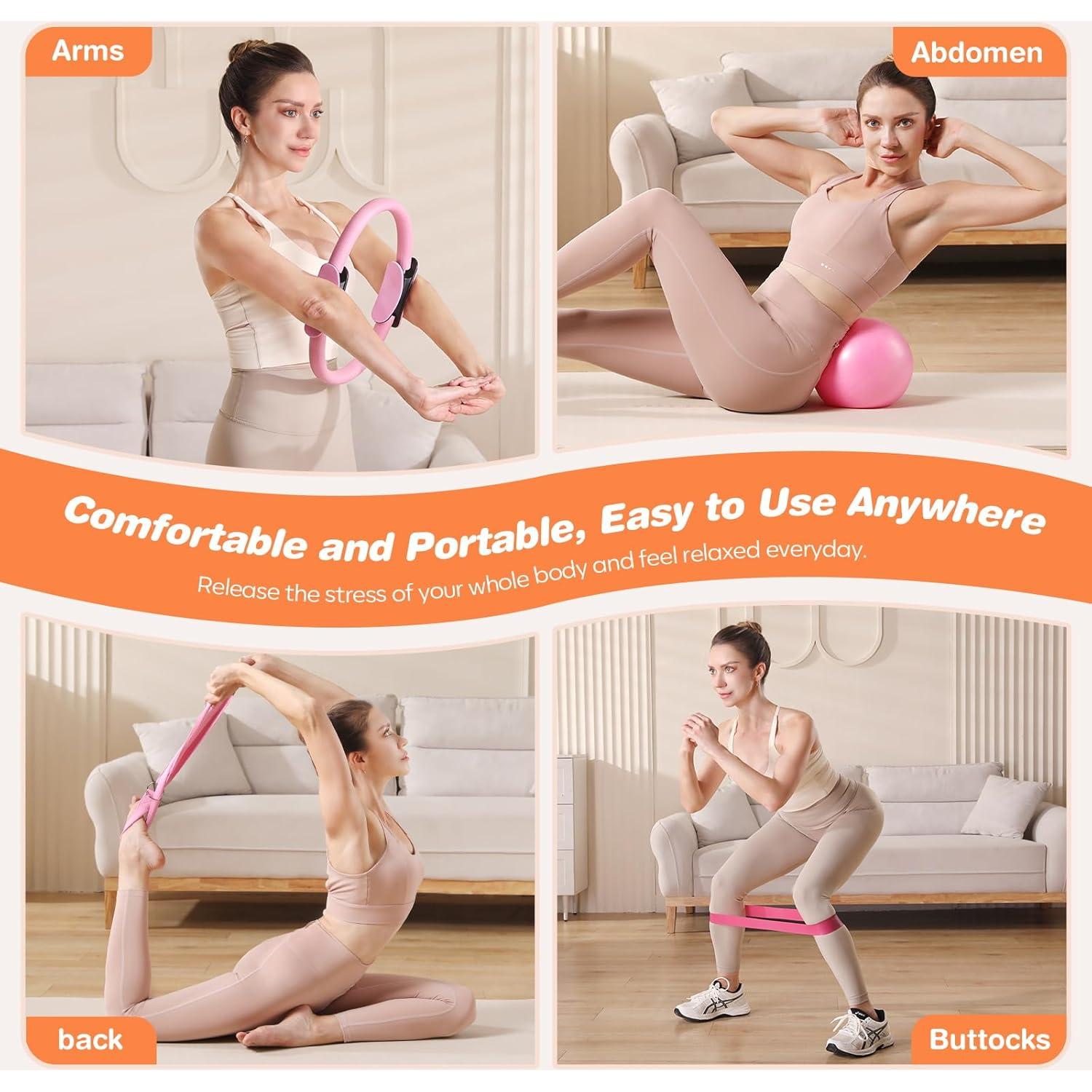 Kit de Pilates 13 Piezas Vanlgs - Anillo 33 cm, Bola 25 cm, Bandas