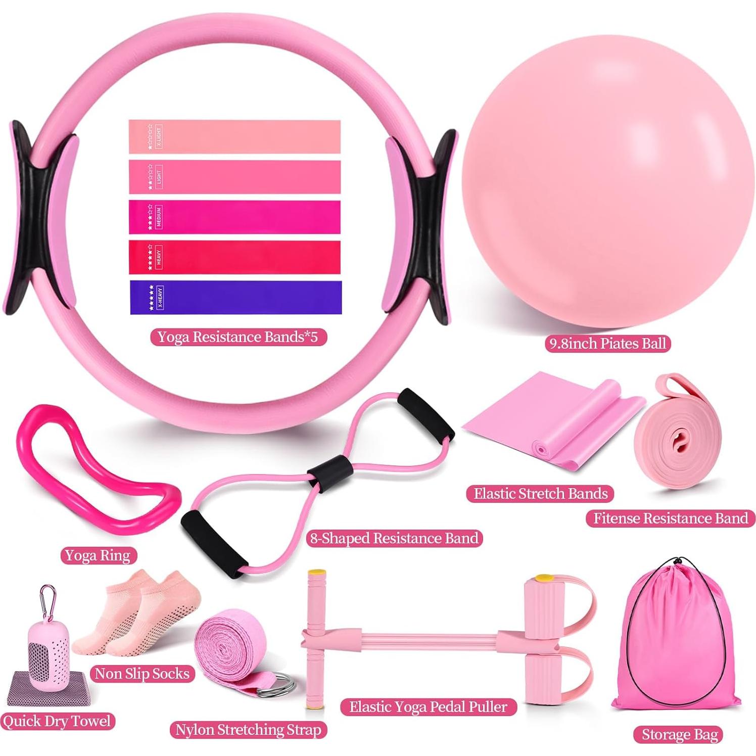 Kit de Pilates Rosa laapee 15 Piezas para Mujeres