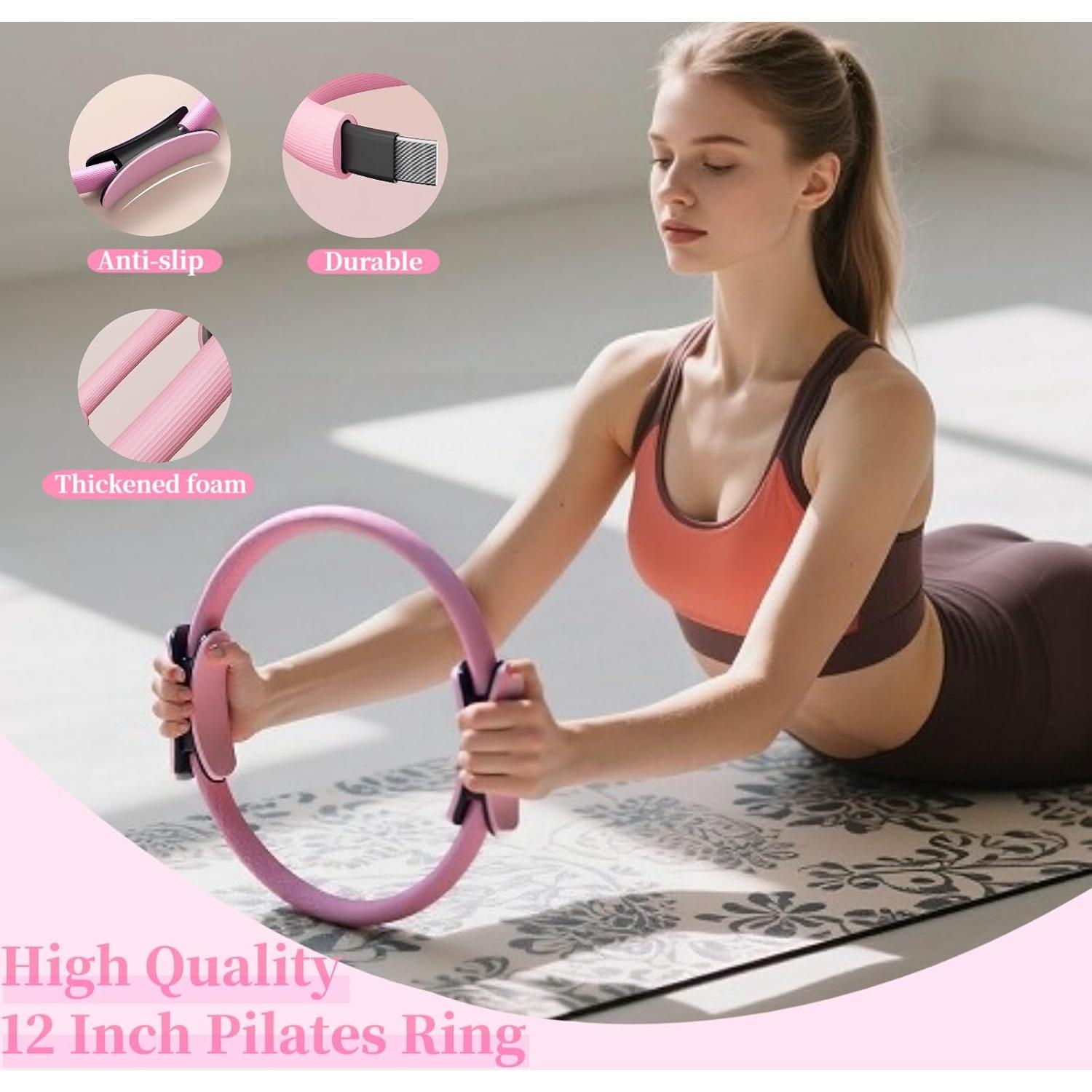 Kit de Pilates VNNYEOZ Rosa - Anillo, Pelota, Pesas y Bandas