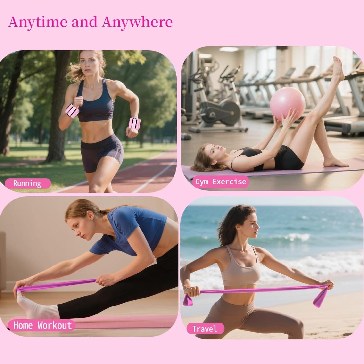 Kit de Pilates VNNYEOZ Rosa - Anillo, Pelota, Pesas y Bandas