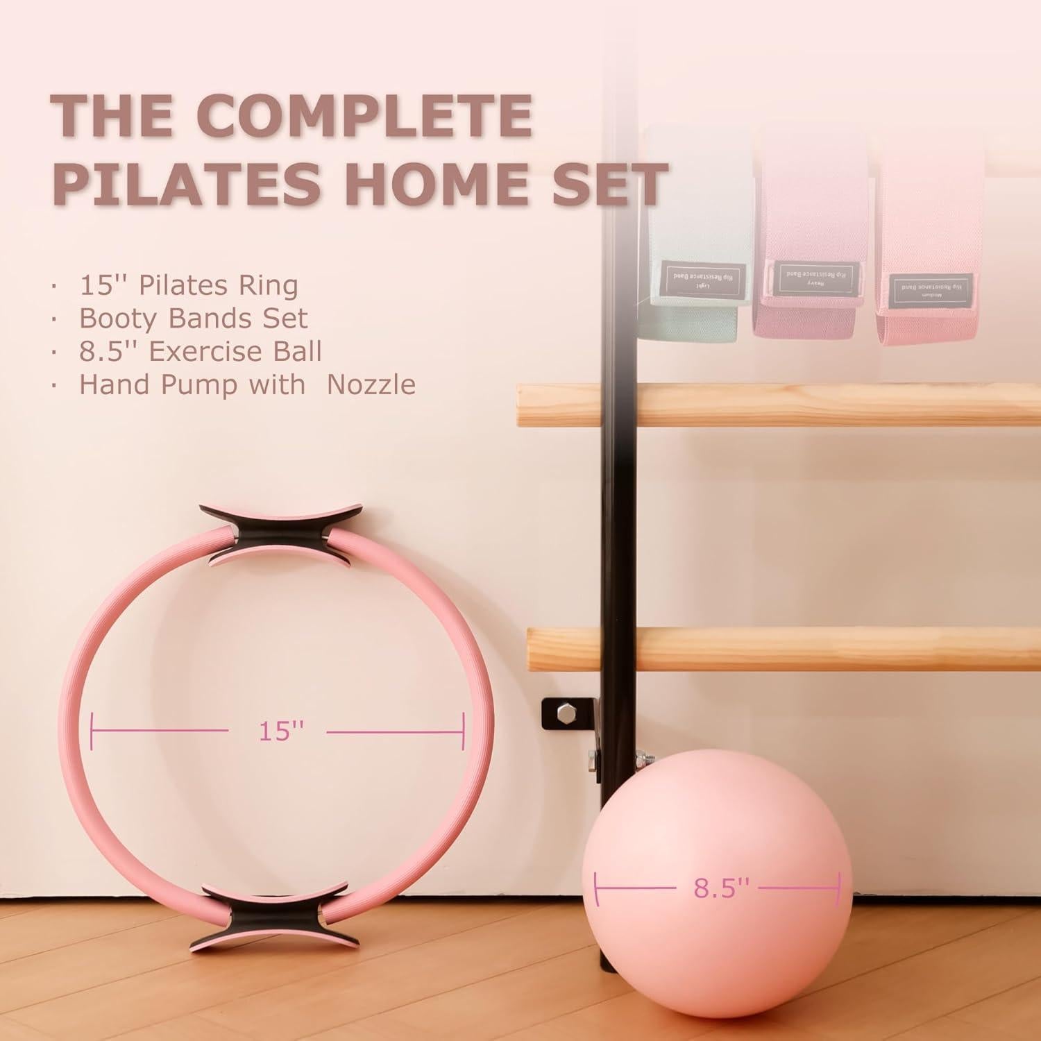 Kit de Pilates GymYard: Anillo 38 cm, Mini Bola 21.6 cm y 3 Bandas