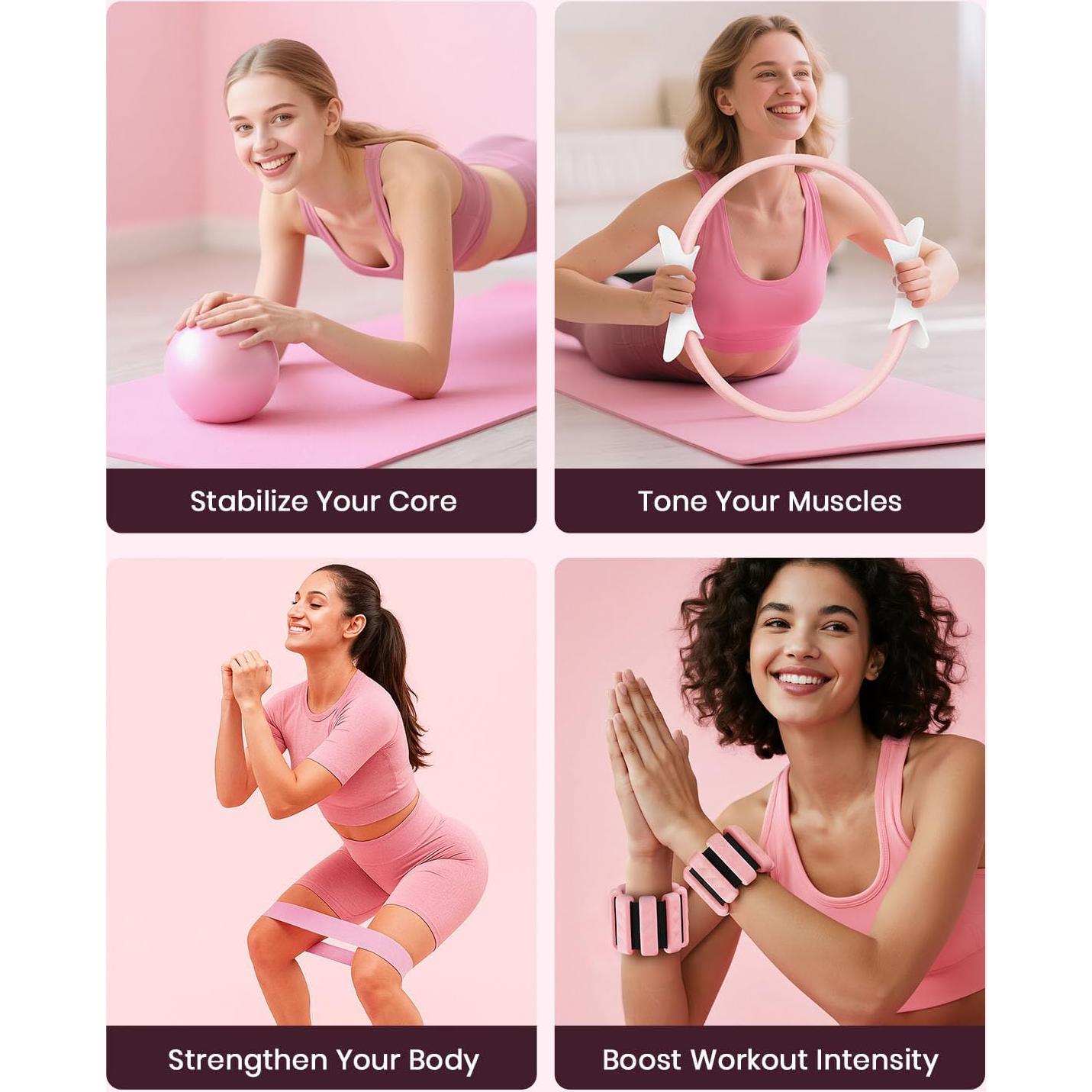 Kit de Pilates Fuelion: Anillo, Pelota, Pesas y Bandas