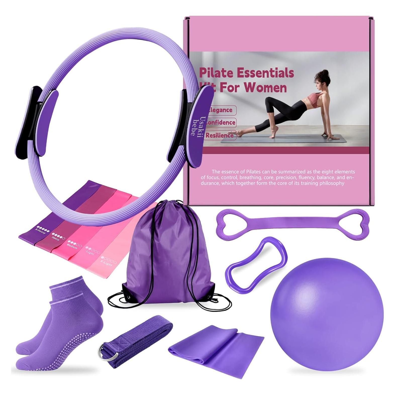 Kit Esencial de Pilates Usakiibebe 13 Piezas con Pelota y Banda