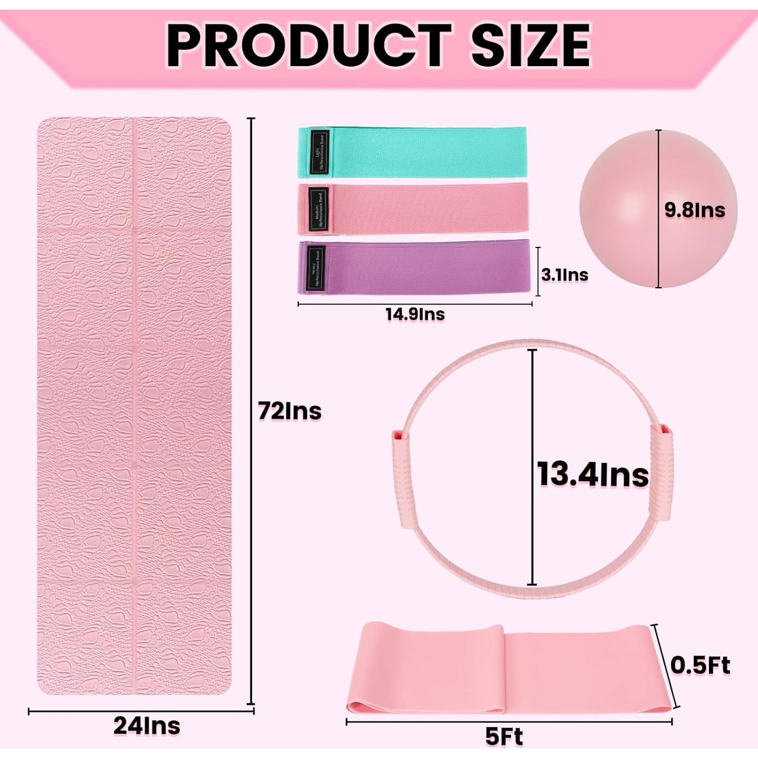 Kit de Pilates TREKONPEAK Rosa - 8 Piezas, Esterilla y Bandas