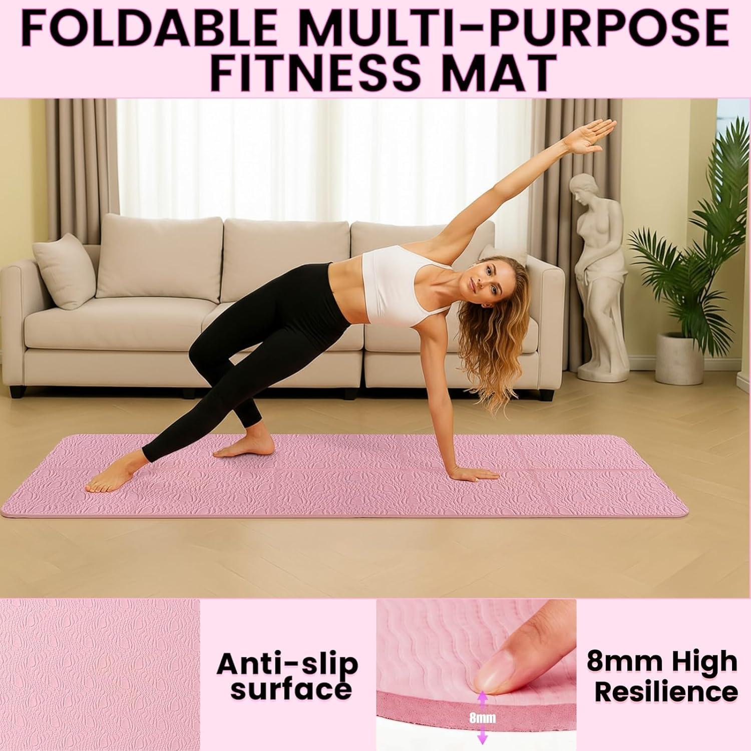 Kit de Pilates TREKONPEAK Rosa - 8 Piezas, Esterilla y Bandas