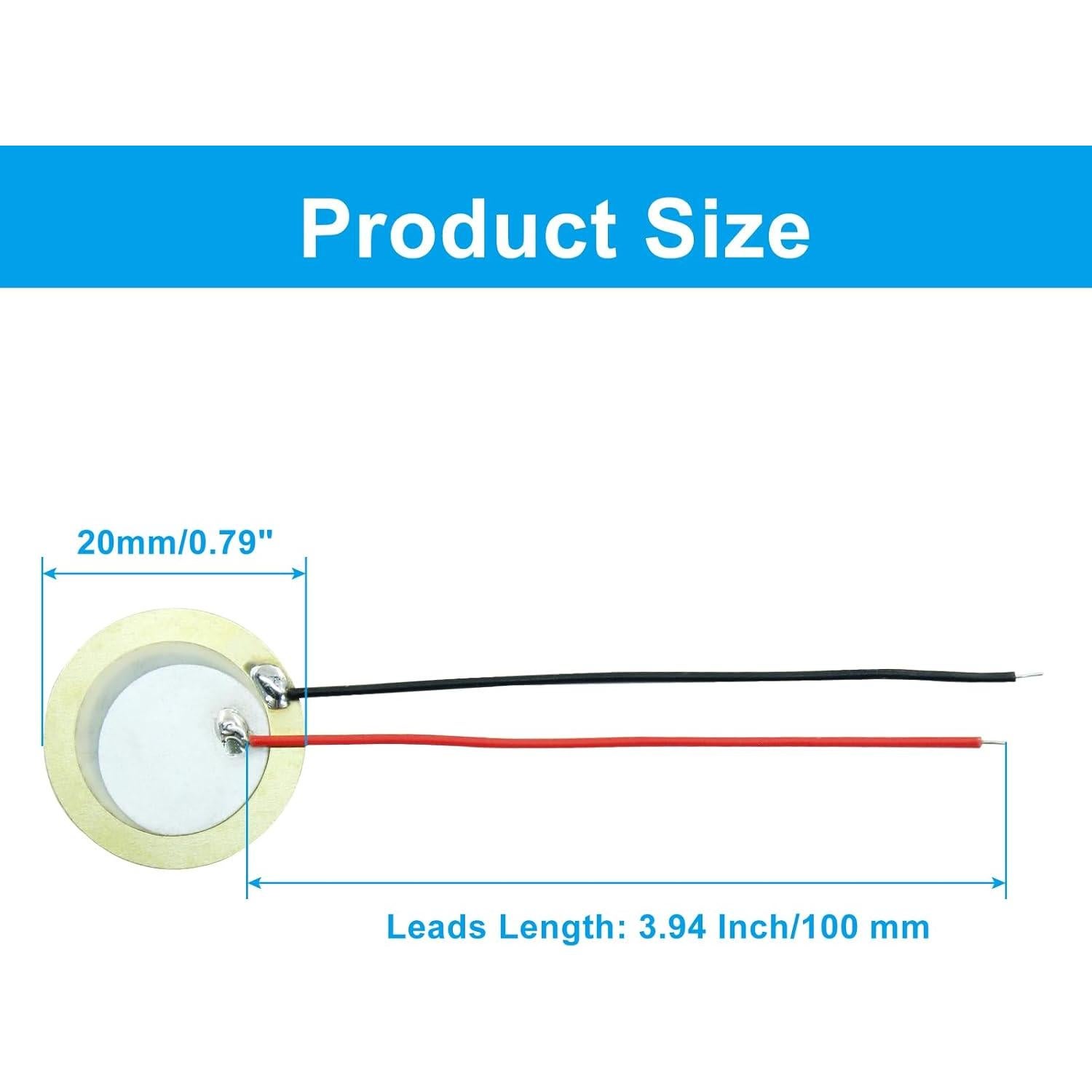 20 Discos Piezoeléctricos 20mm Zorfeter con Cables de 10cm