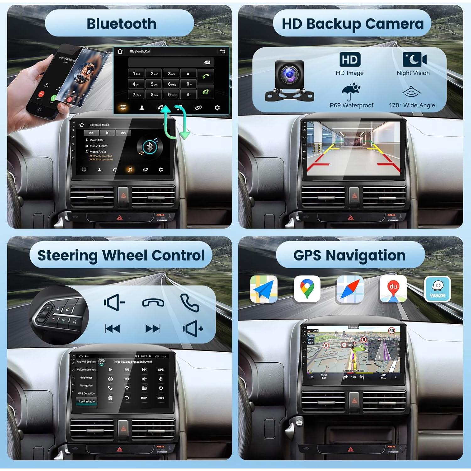 Estéreo de Coche Podofo para Honda CRV 2002-2006, 9" HD, CarPlay/Android Auto, GPS, Bluetooth