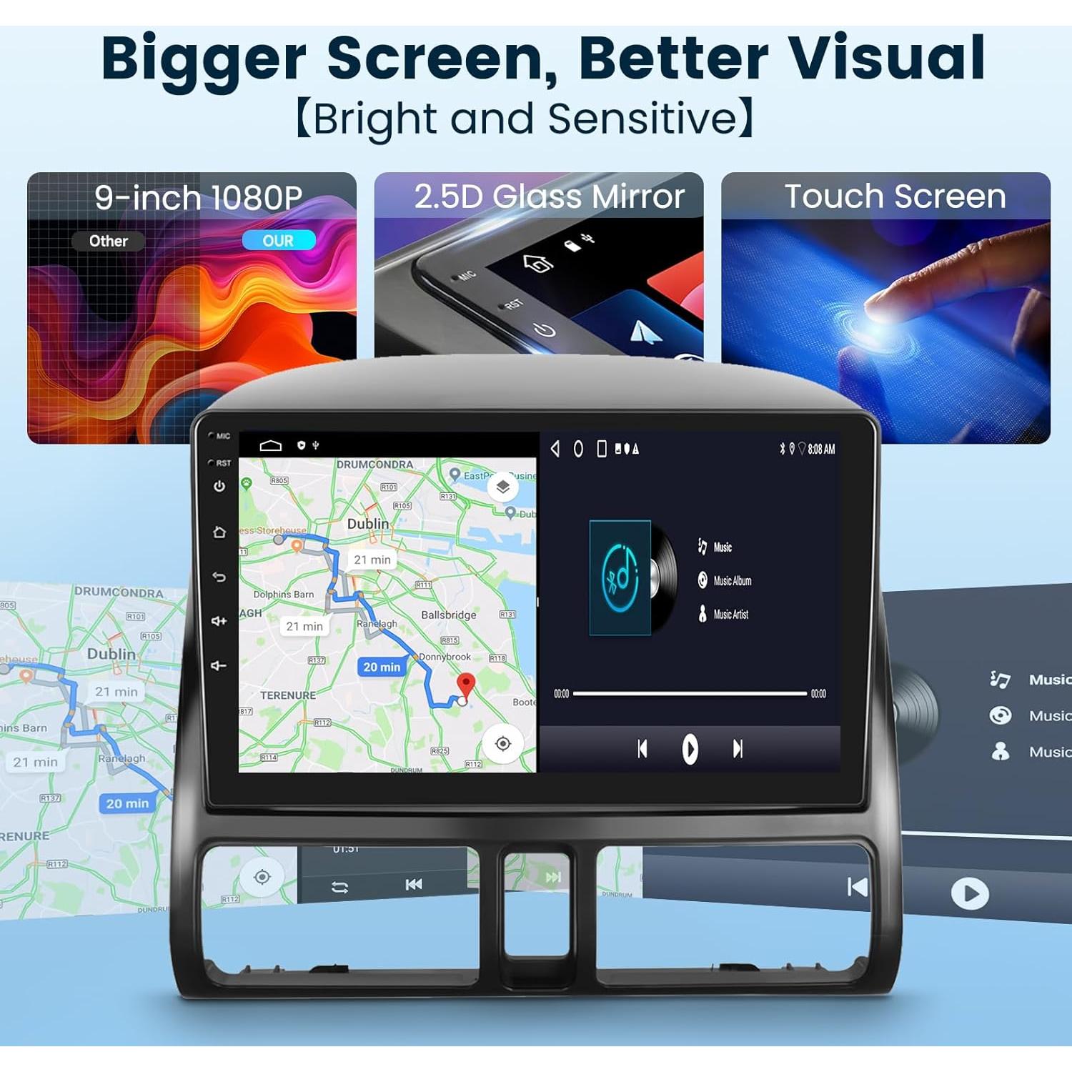 Estéreo de Coche Podofo para Honda CRV 2002-2006, 9" HD, CarPlay/Android Auto, GPS, Bluetooth