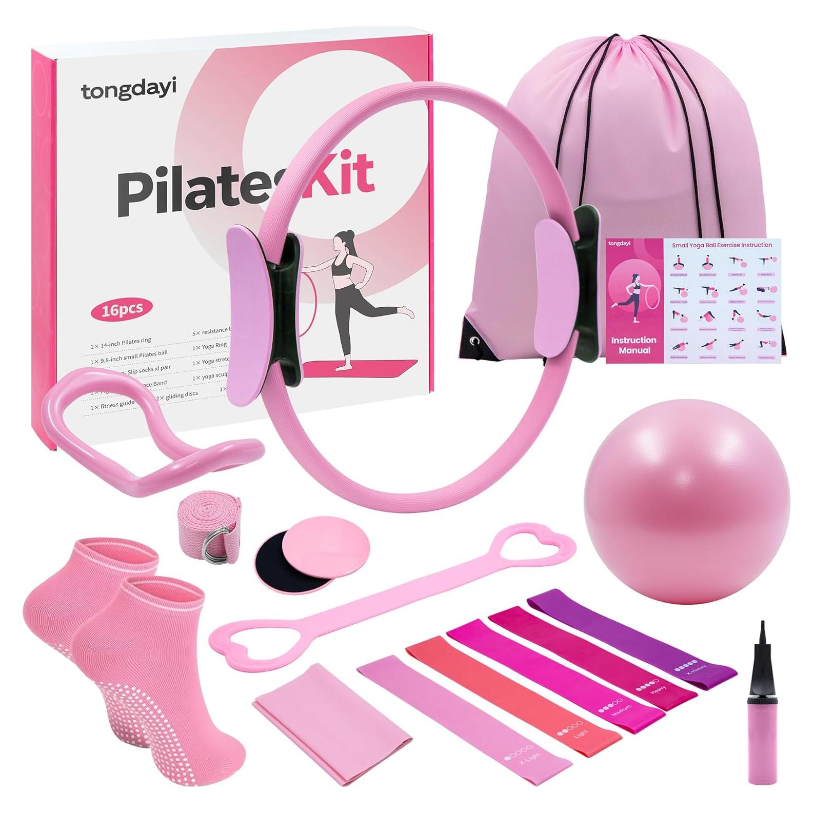 Kit de Pilates 16 Piezas Tongdayi para Mujeres - Anillos, Bandas y Pelota