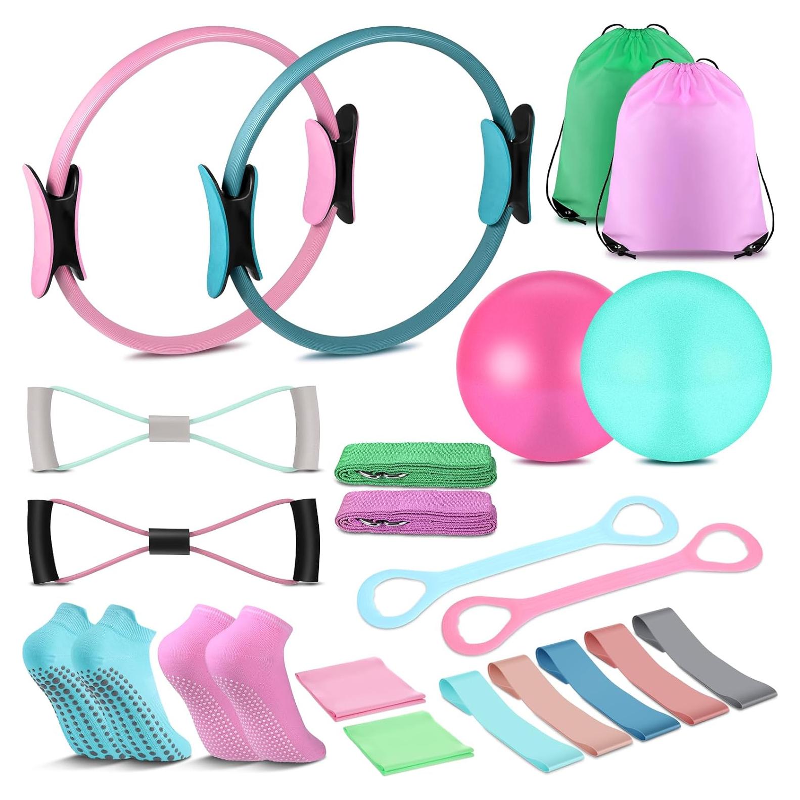 Kit de Pilates STORRVOL 21 Piezas Rosa - Anillos, Bandas y Más