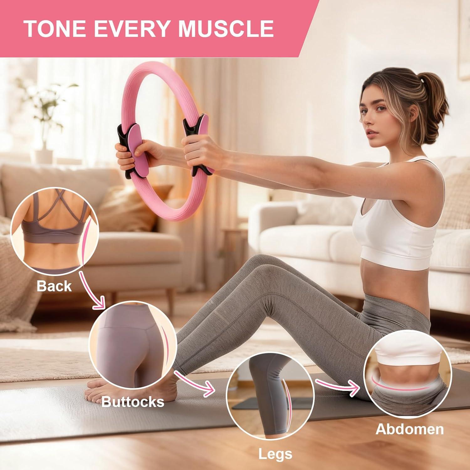 Kit de Pilates BYYNNE para Mujeres - 14 Piezas con Anillo y Pelota