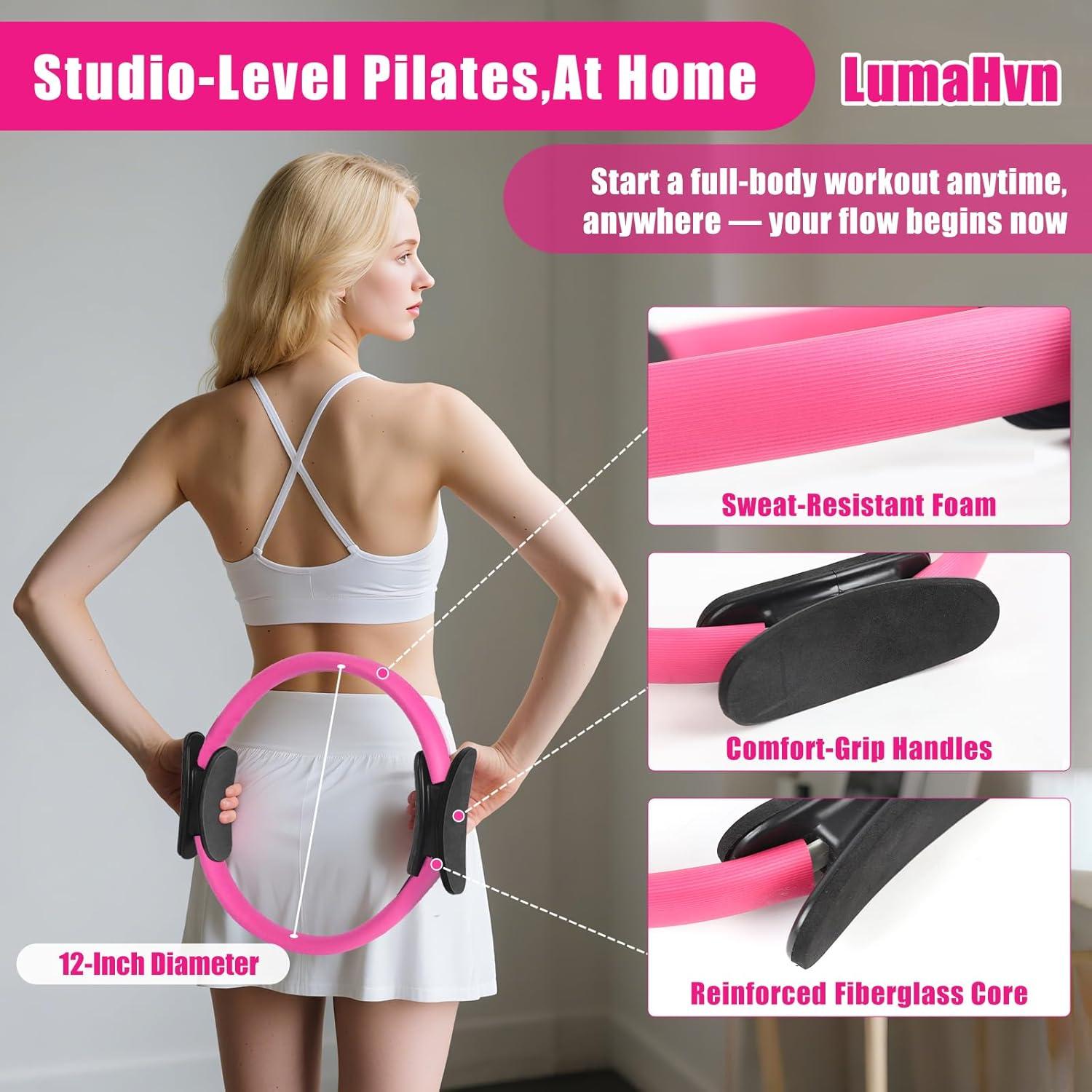 Kit de Pilates Rosa LumaHvn con Anillo y Pelotas para Ejercicio