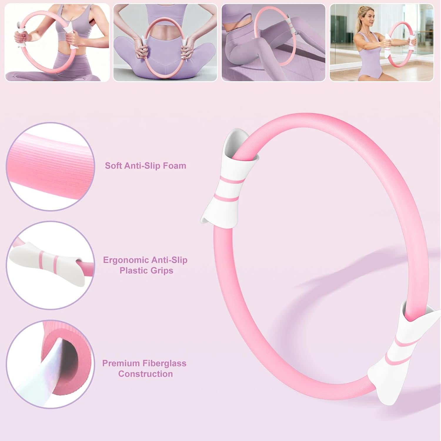 Kit de Pilates Luscinia Rosa - Anillo, Pelota y Bandas